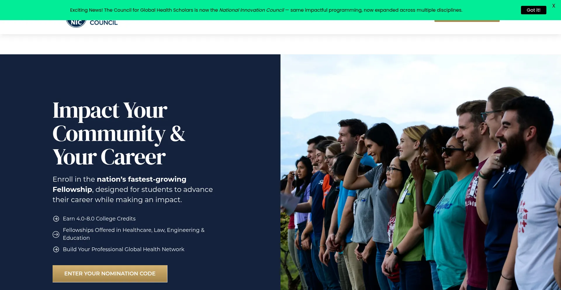 Website screenshot of Joinnic.org