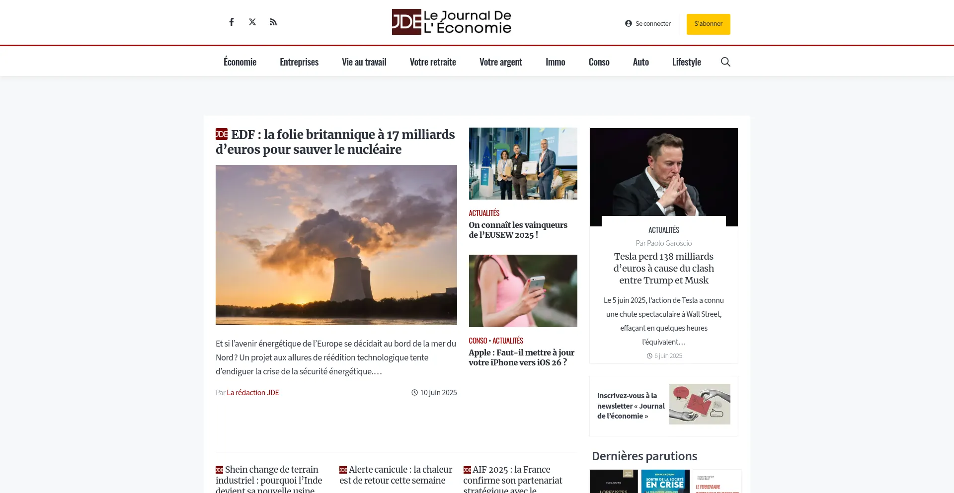 Website screenshot of Journaldeleconomie.fr
