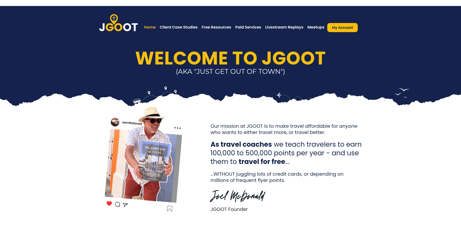 Website screenshot of Justgetoutoftown.com