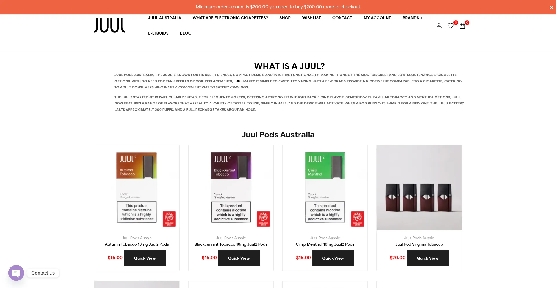 Website screenshot of Juulpodsonline.com.au