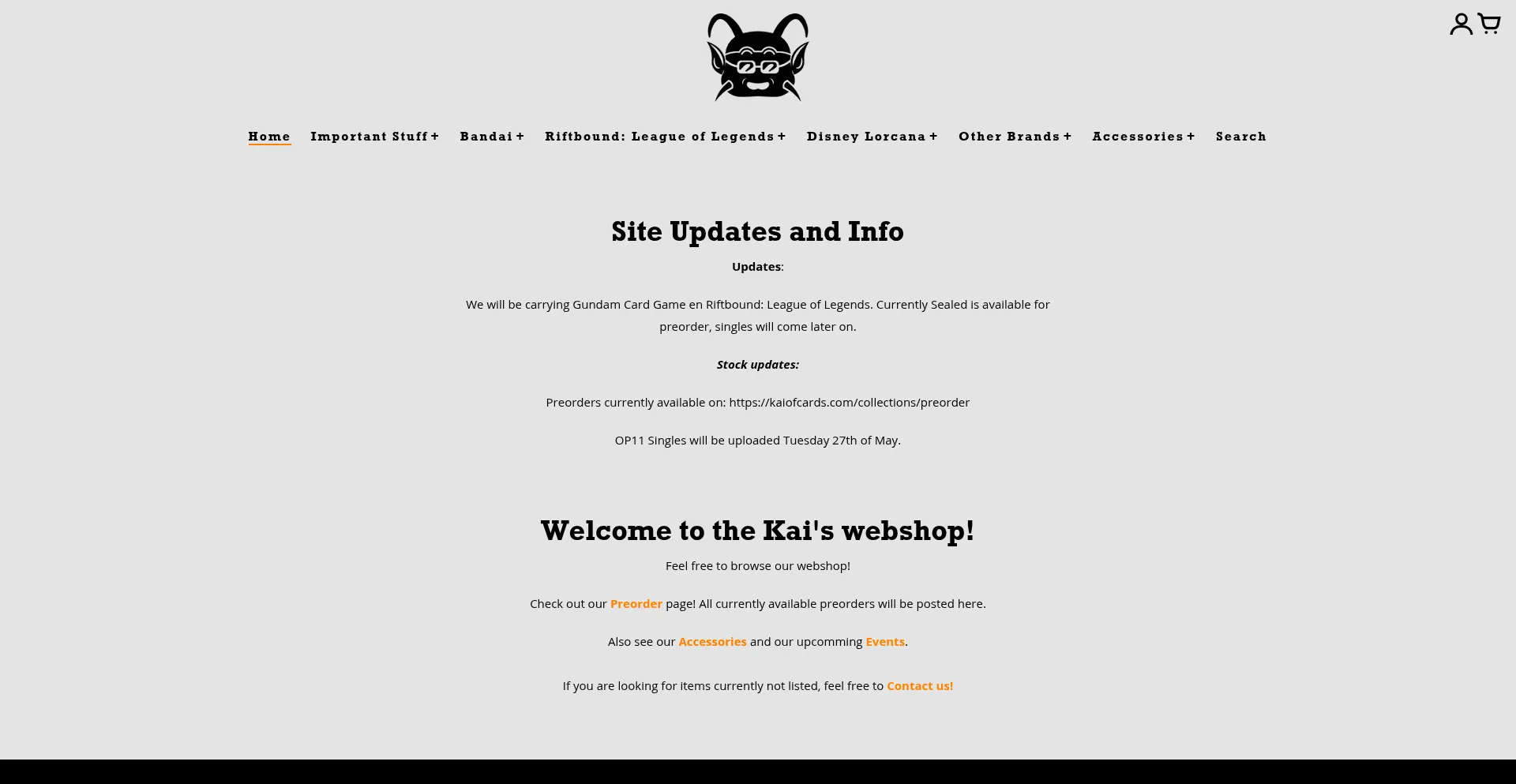 Website screenshot of Kaiofcards.com