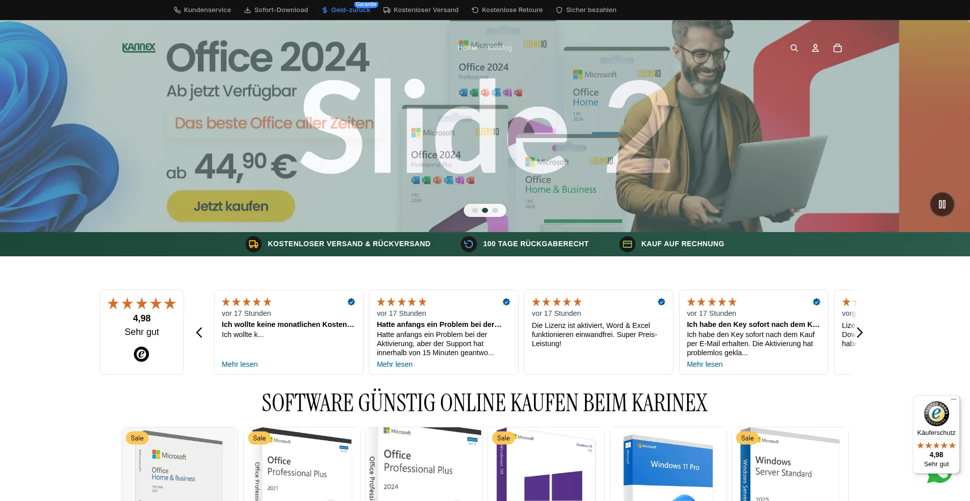 Website screenshot of Karinex.de