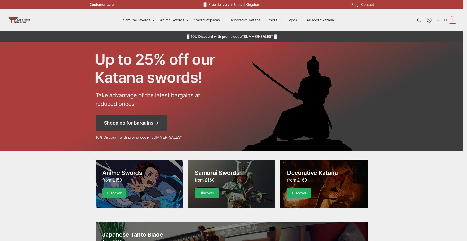 Website screenshot of Katanaempire.co.uk