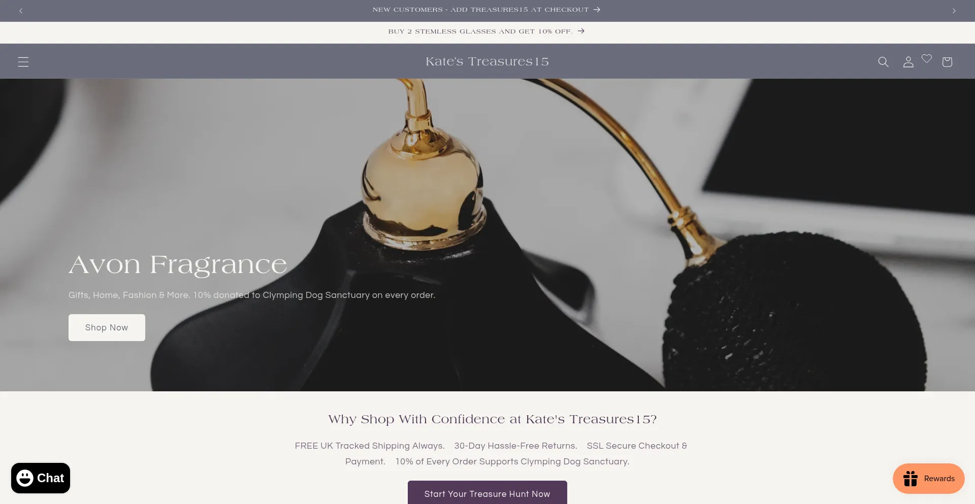 Website screenshot of Katestreasures15.co.uk