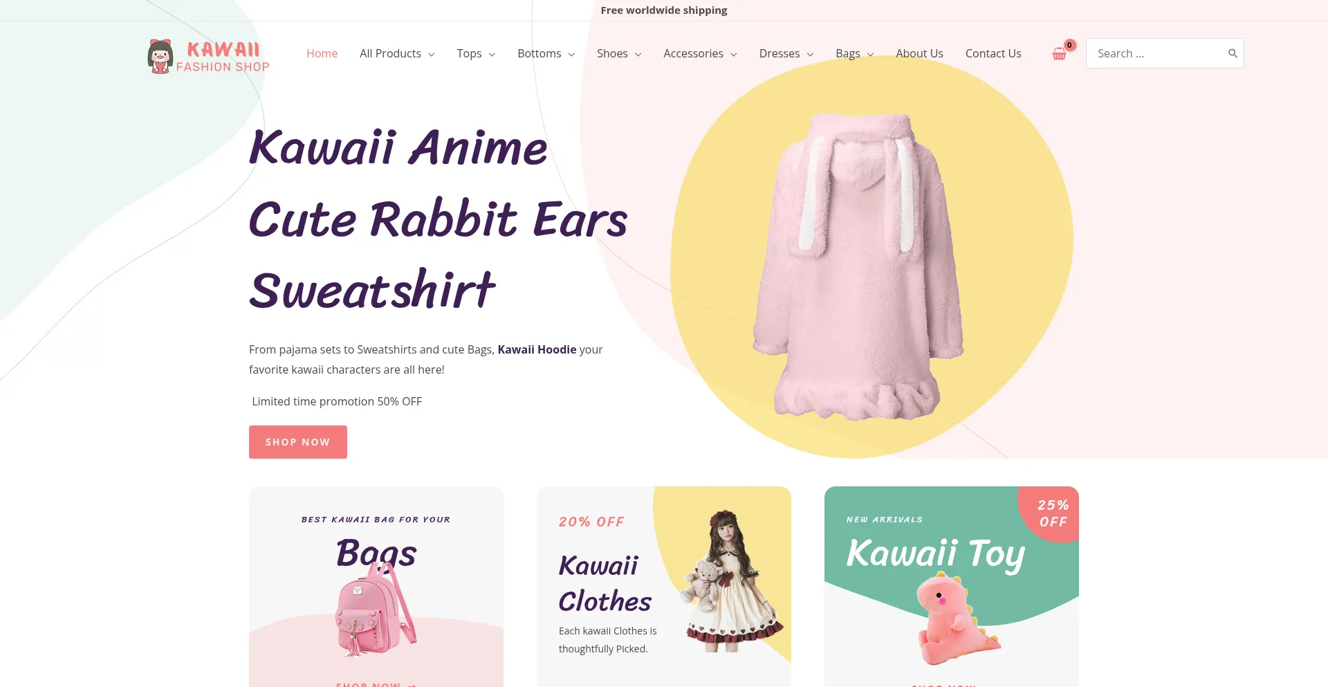 Website screenshot of Kawaiifashionshop.com