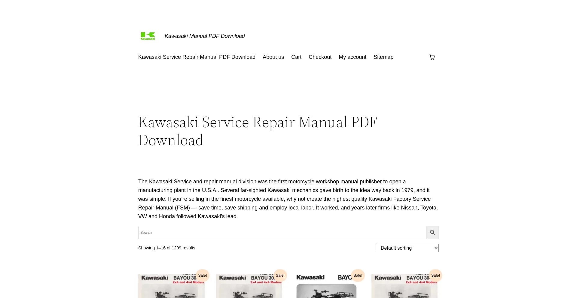 Website screenshot of Kawasaki-manual.com