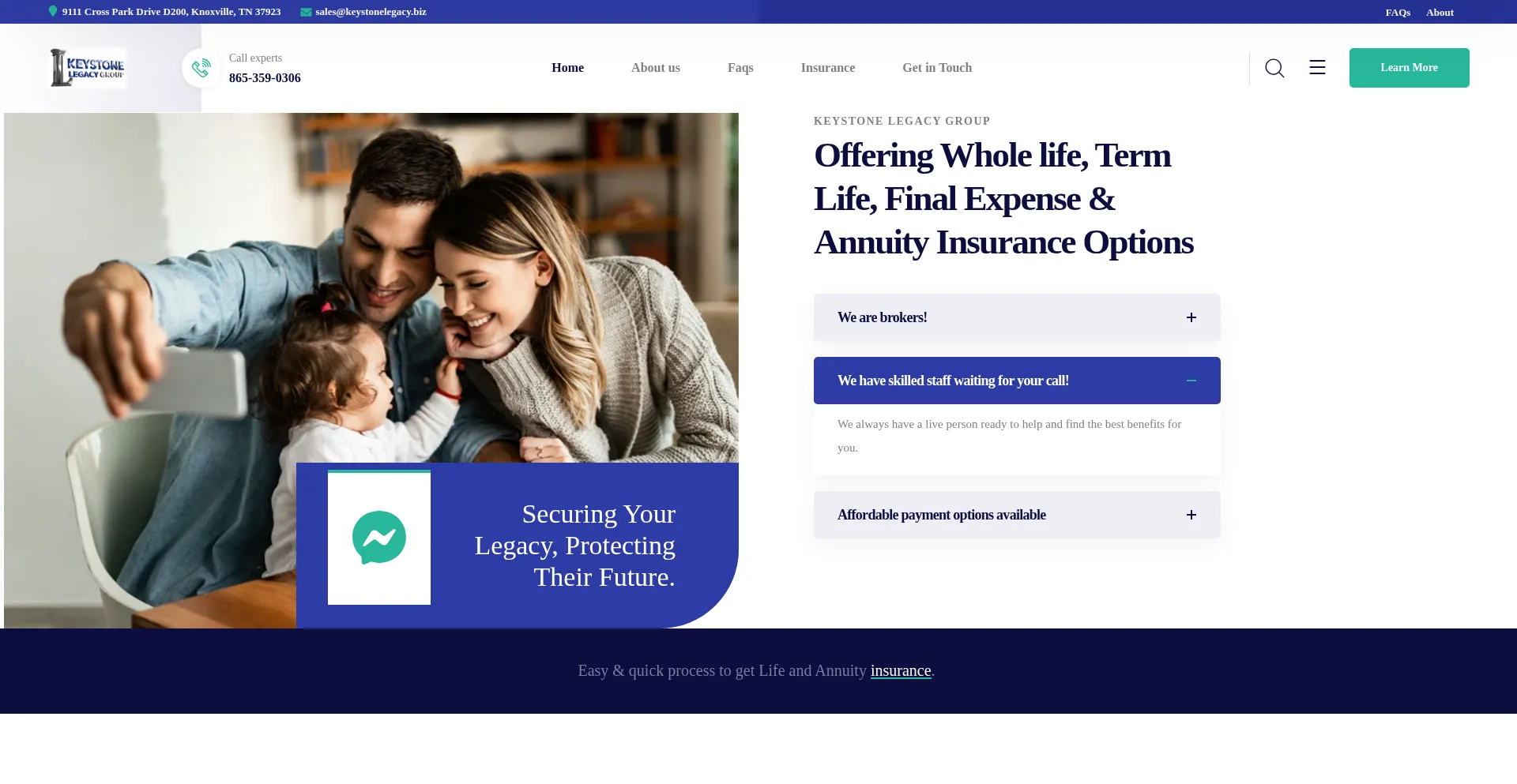 Website screenshot of Keystonelegacy.biz