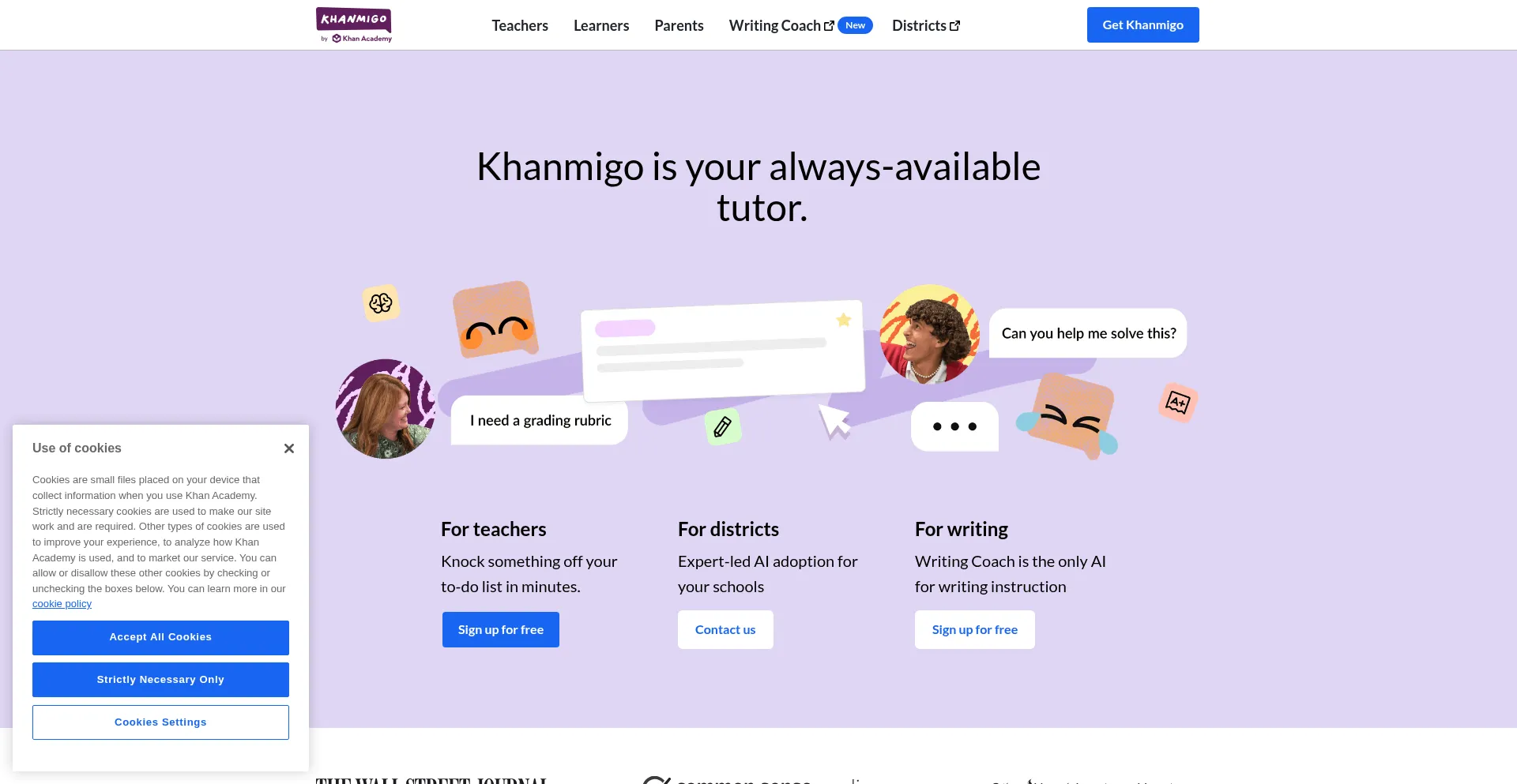 Website screenshot of Khanmigo.ai