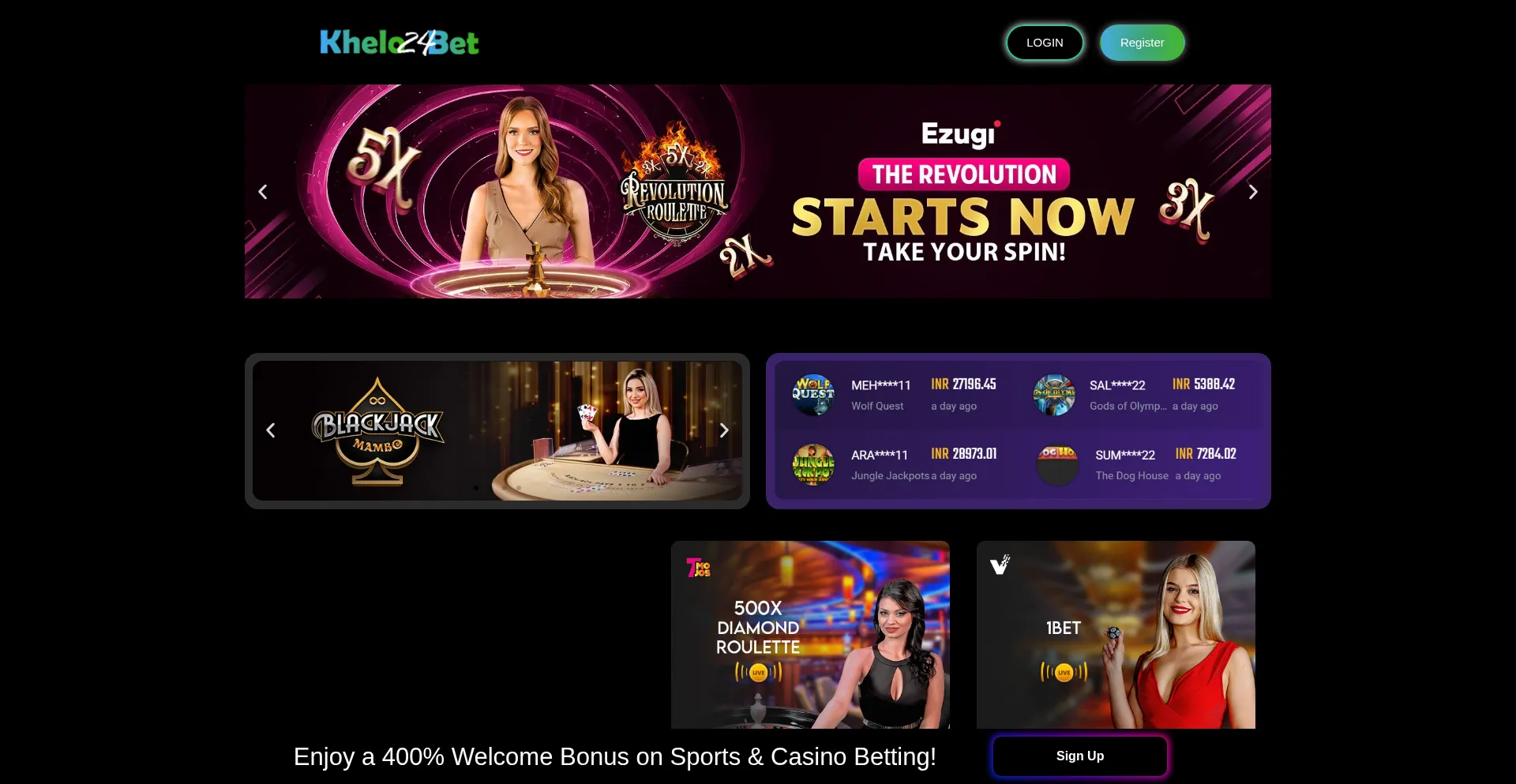 Website screenshot of Khelo24.net.in