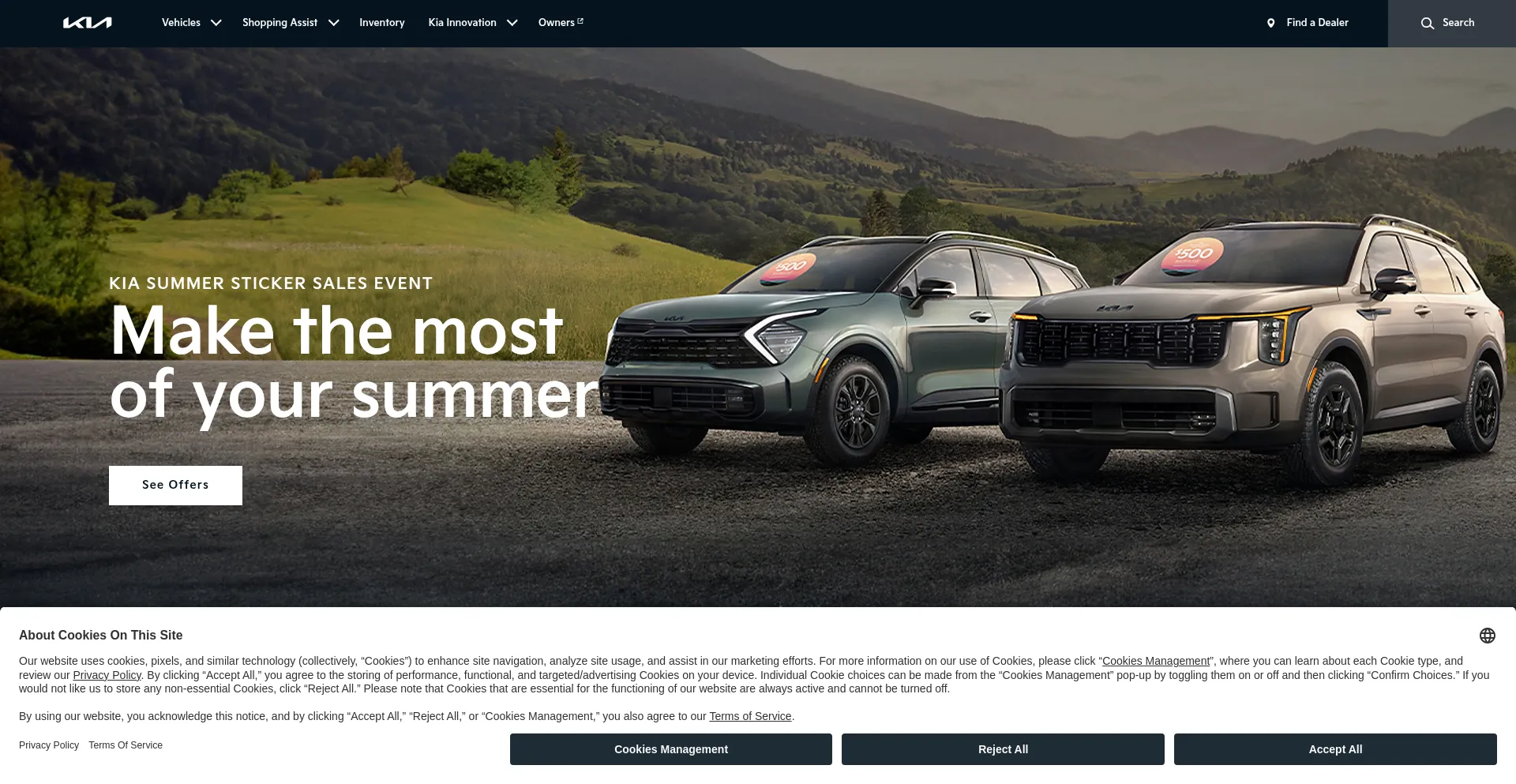 Website screenshot of Kia.com
