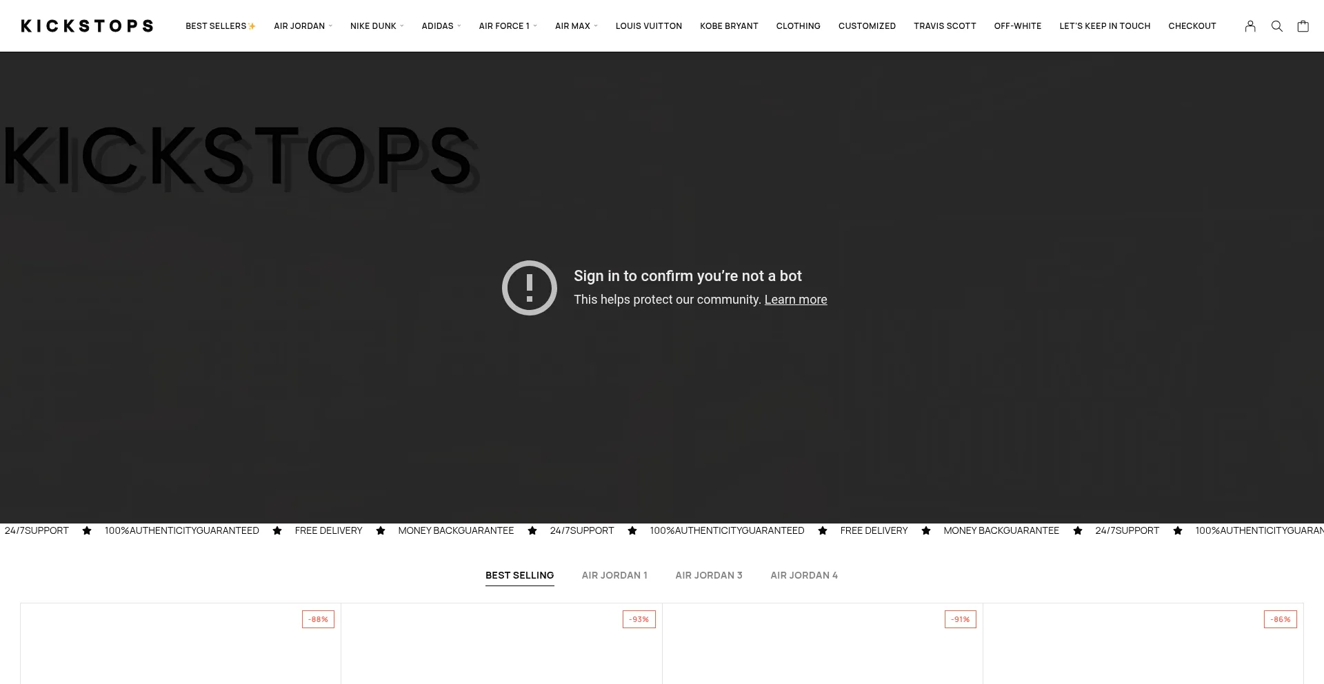 Website screenshot of Kickstops.shop