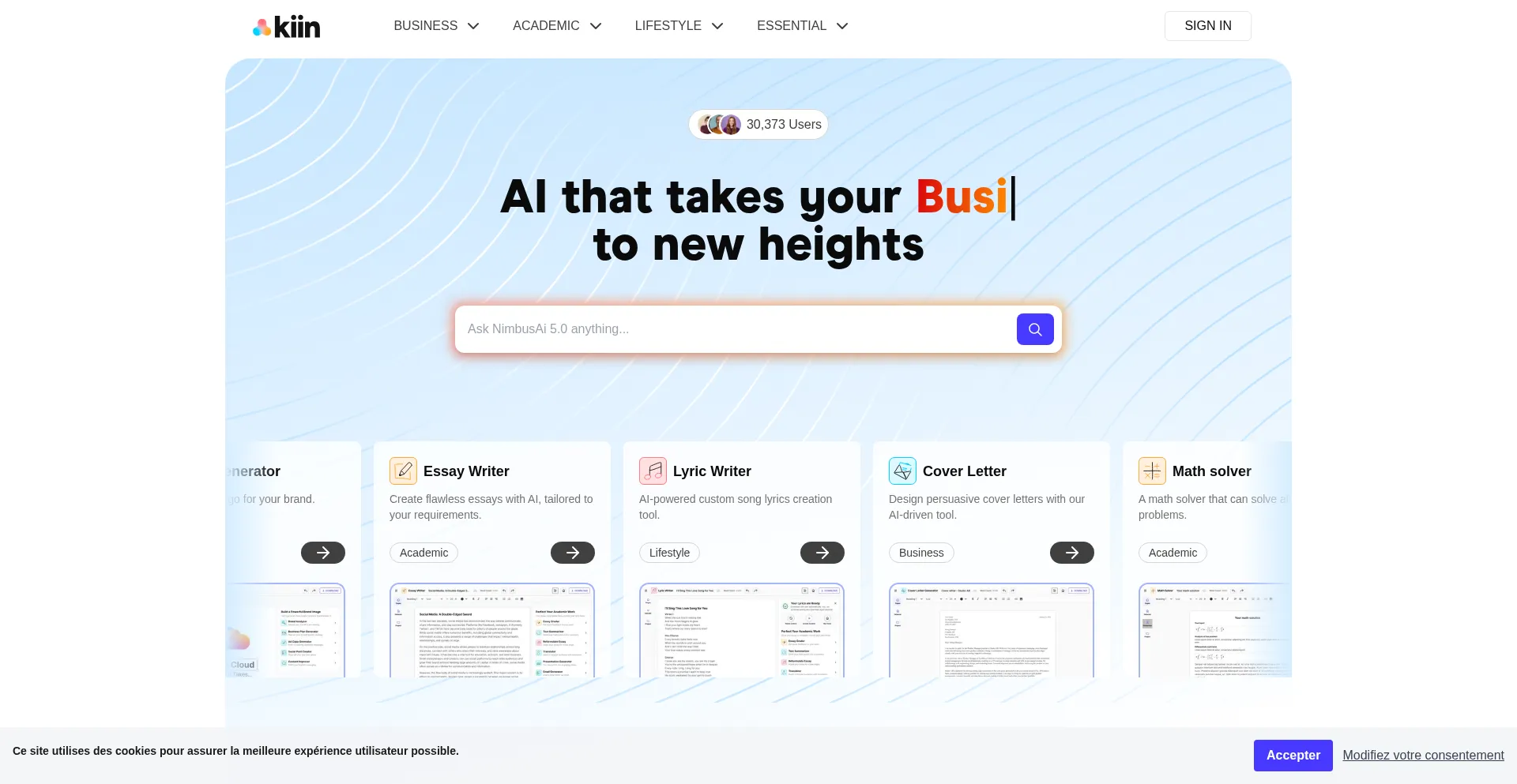 Website screenshot of Kiin-website.ai