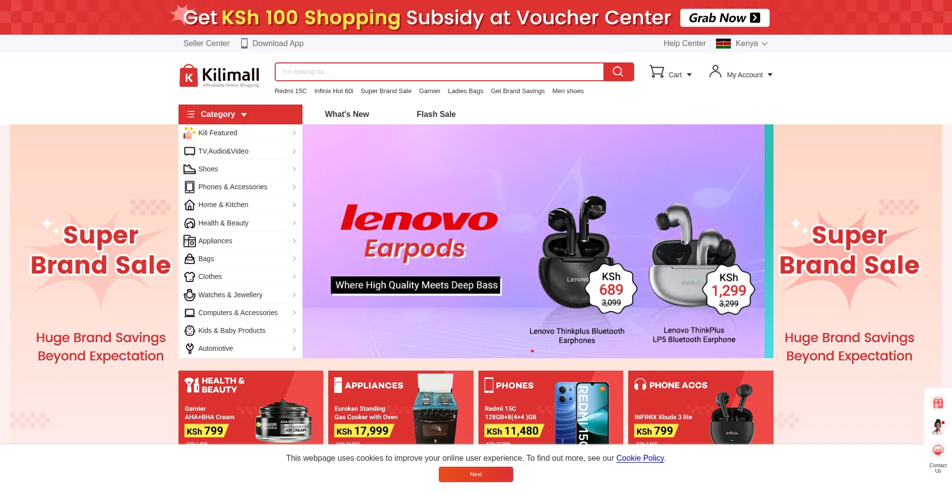 Website screenshot of Kilimall.co.ke