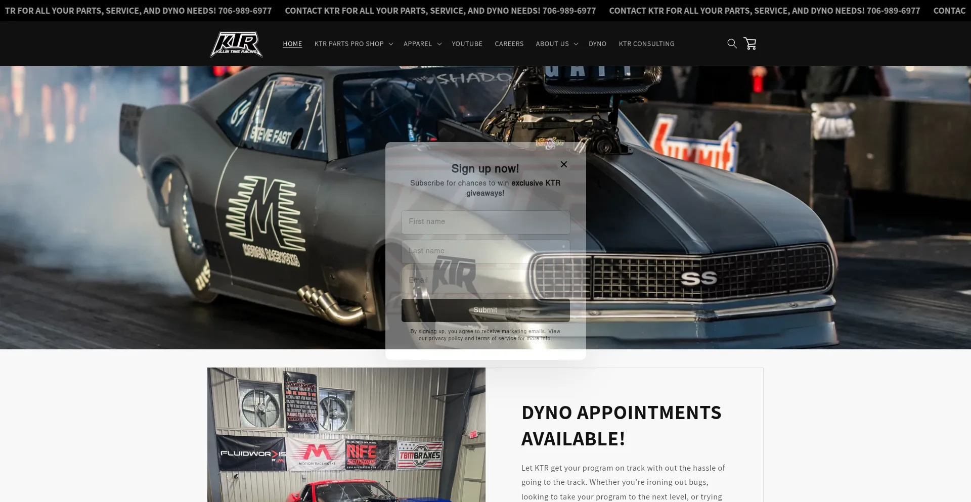 Website screenshot of Killintimeracing.net