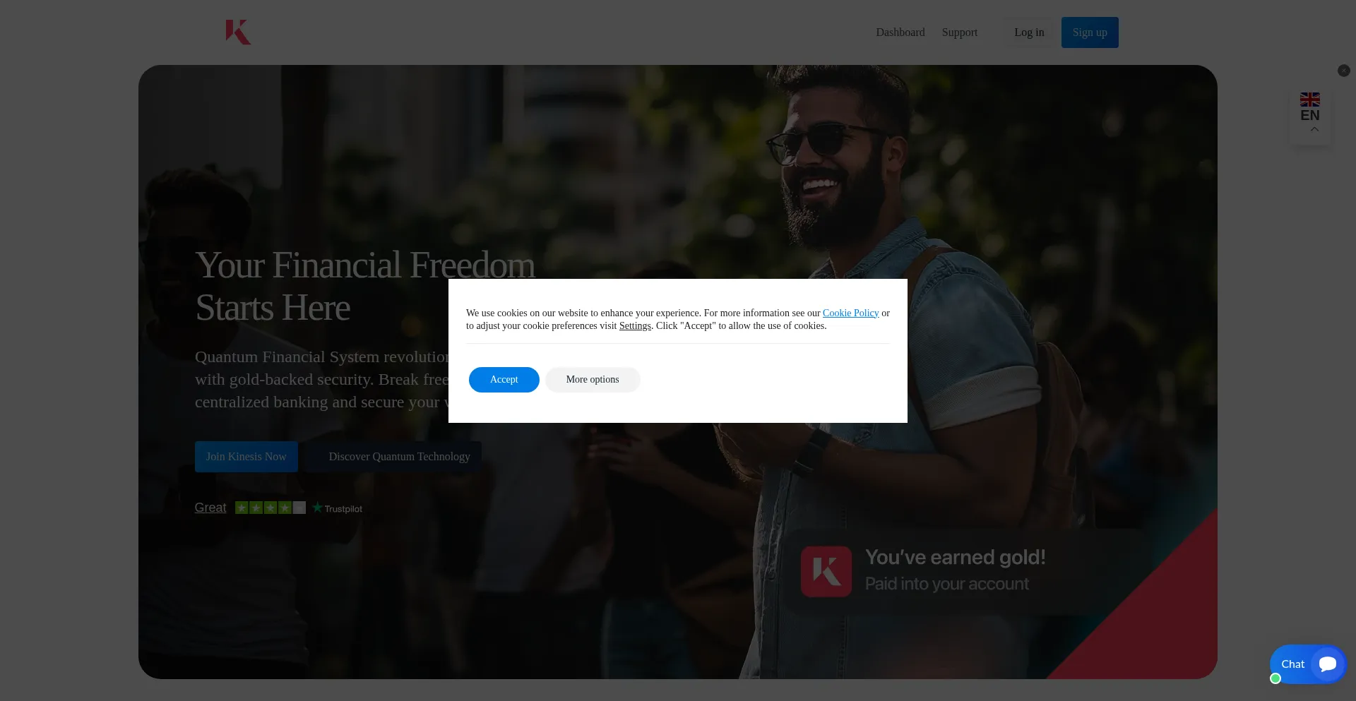 Website screenshot of Kinesis-quantum.money