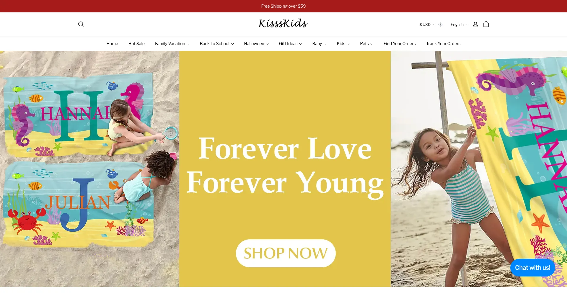Website screenshot of Kissskids.com