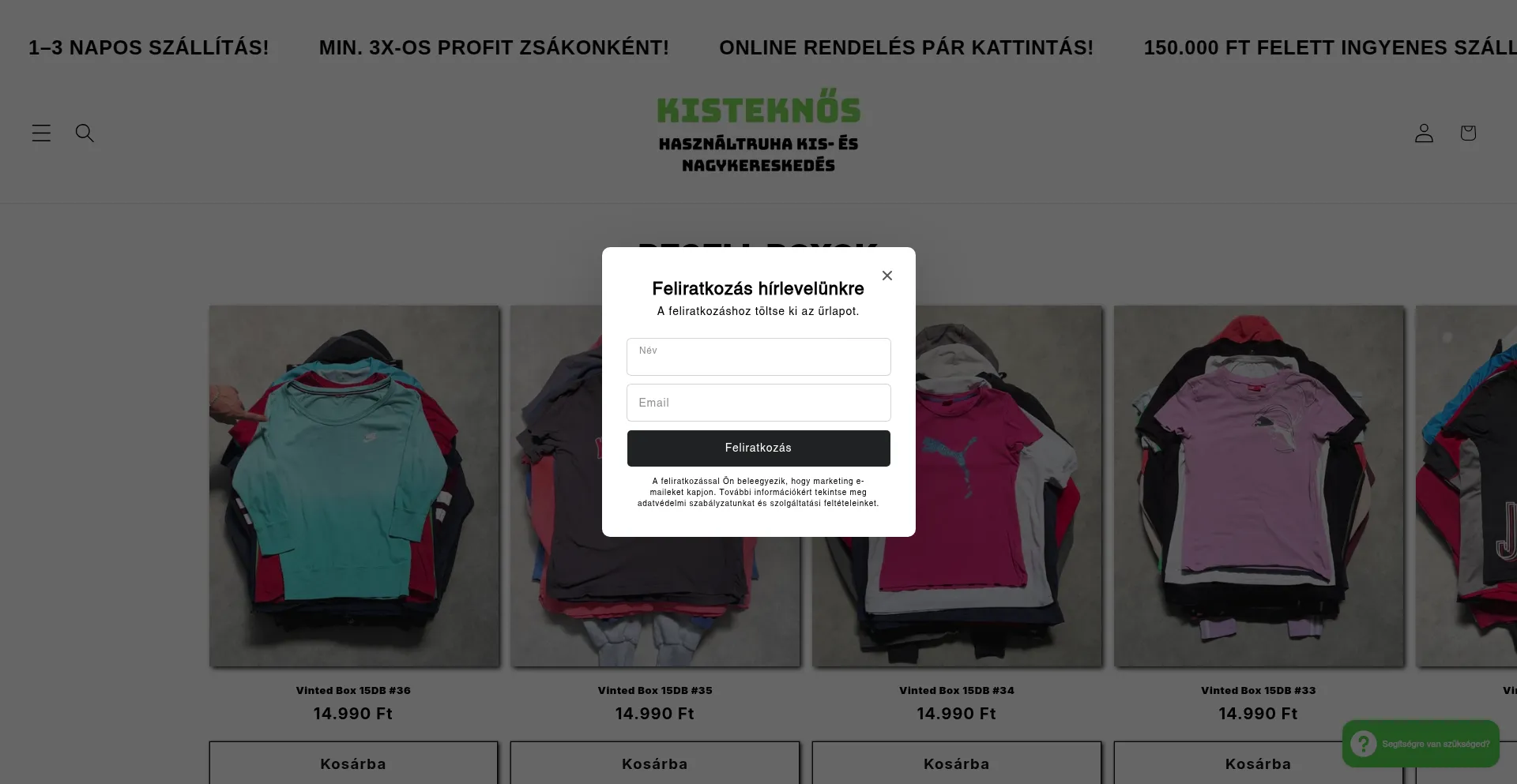 Website screenshot of Kisteknosbalasruha.hu