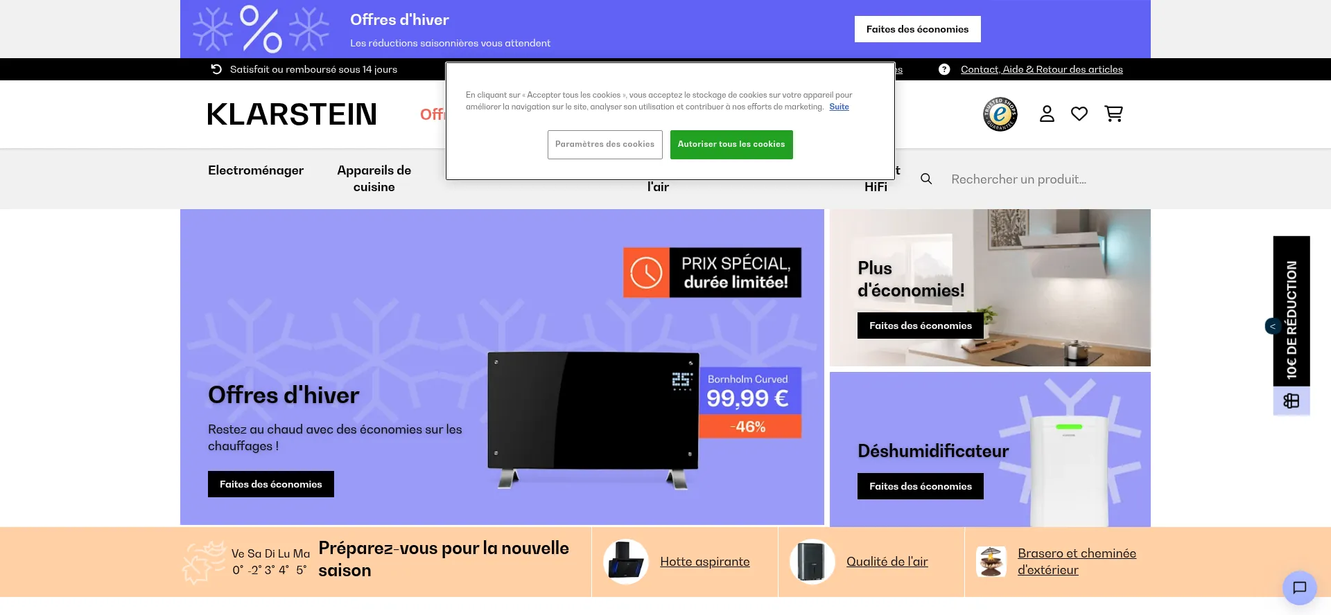 Website screenshot of Klarstein.fr