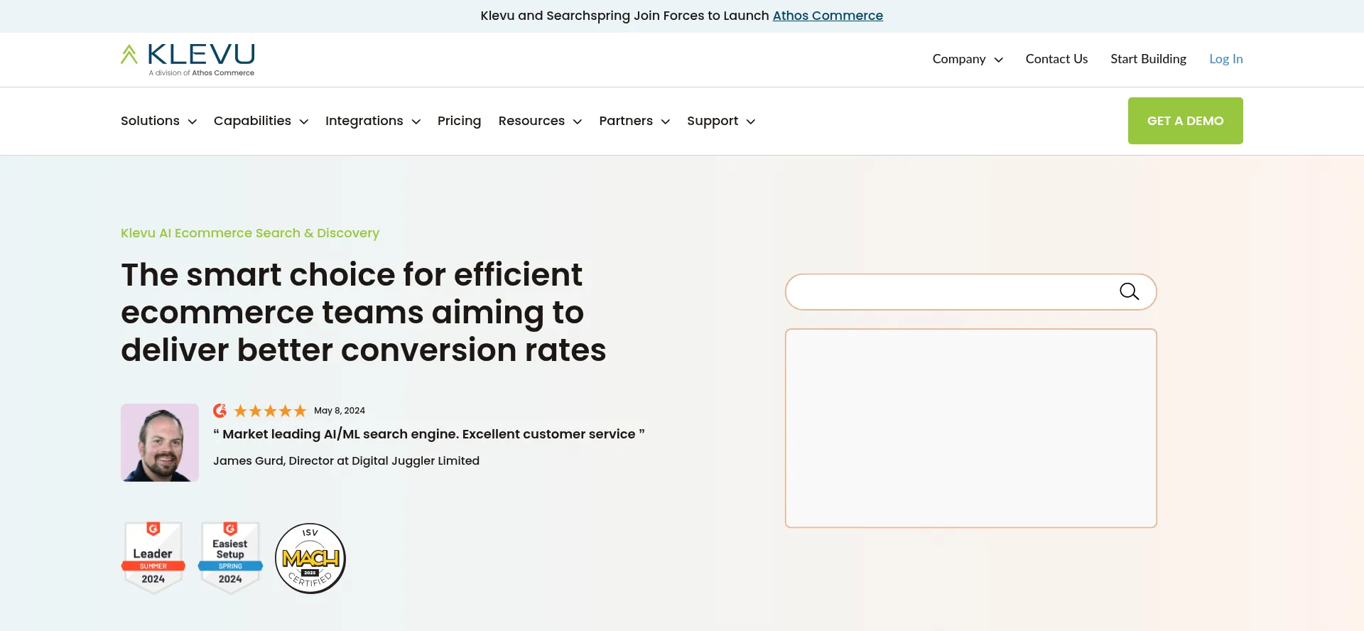 Website screenshot of Klevu.com