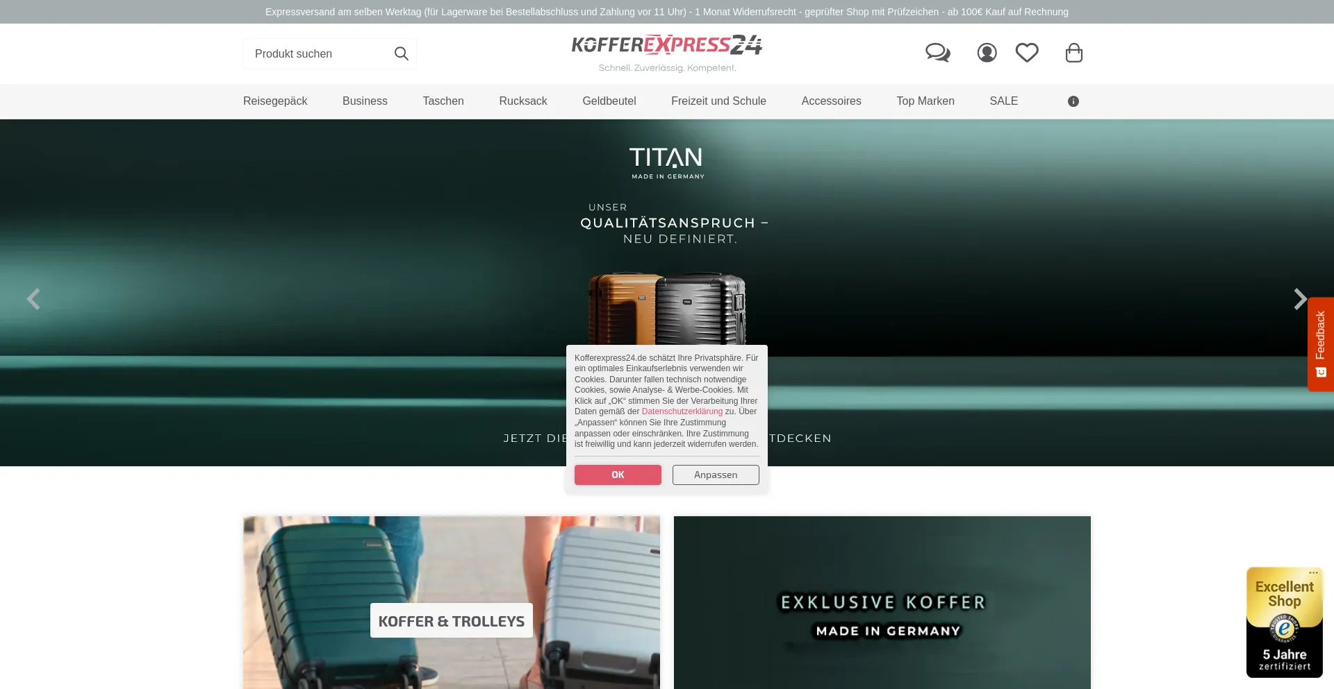 Website screenshot of Kofferexpress24.de