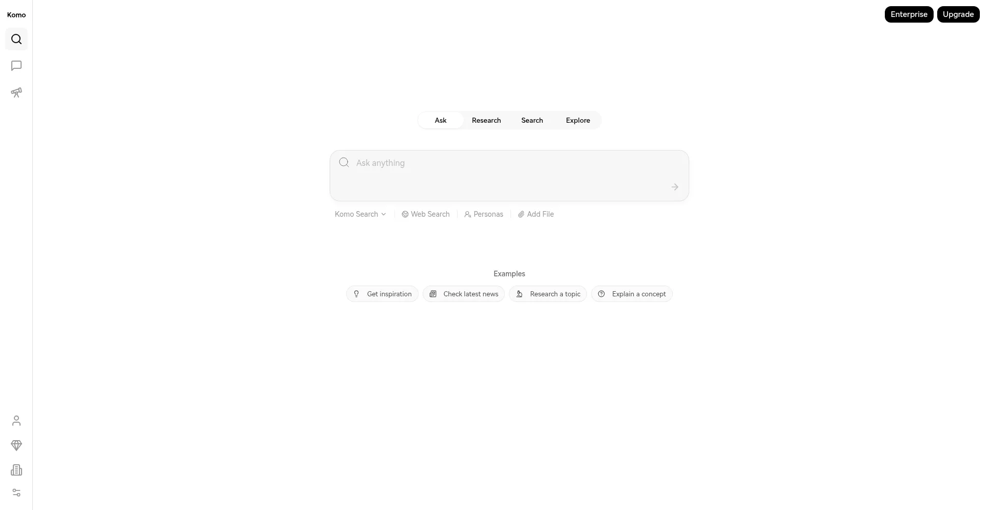 Website screenshot of Komo.ai