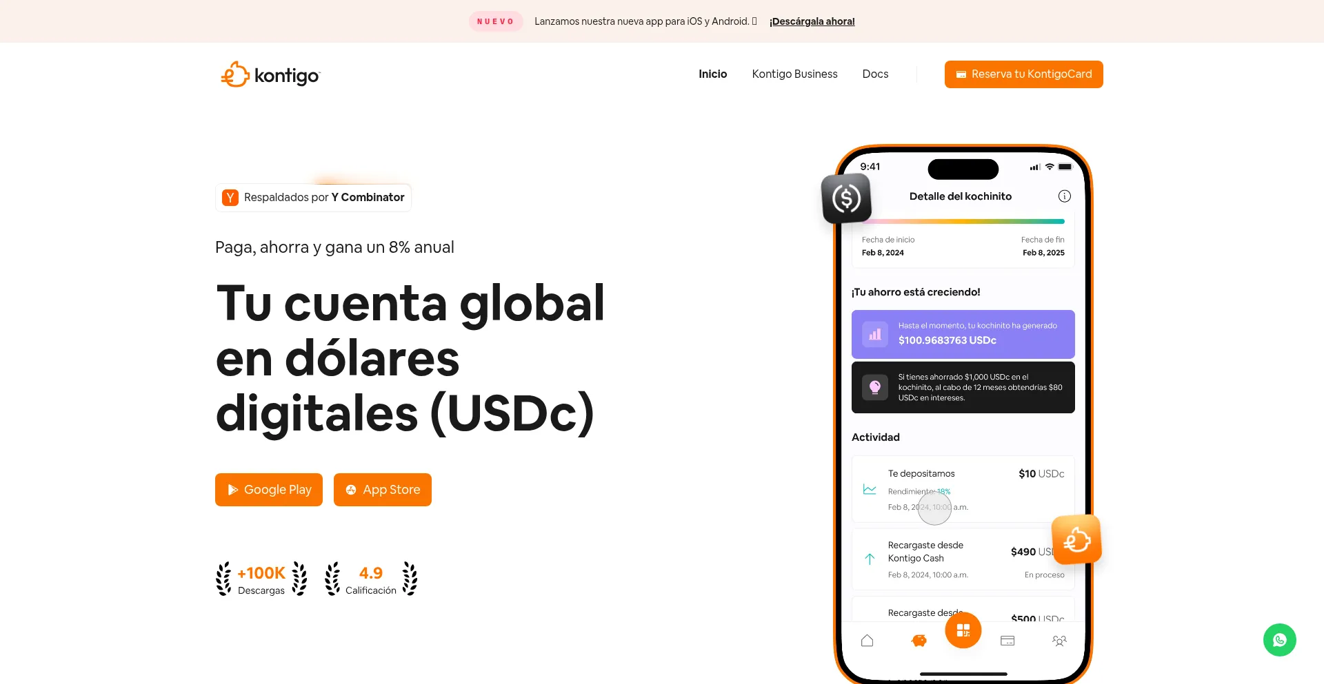 Website screenshot of Kontigo.lat