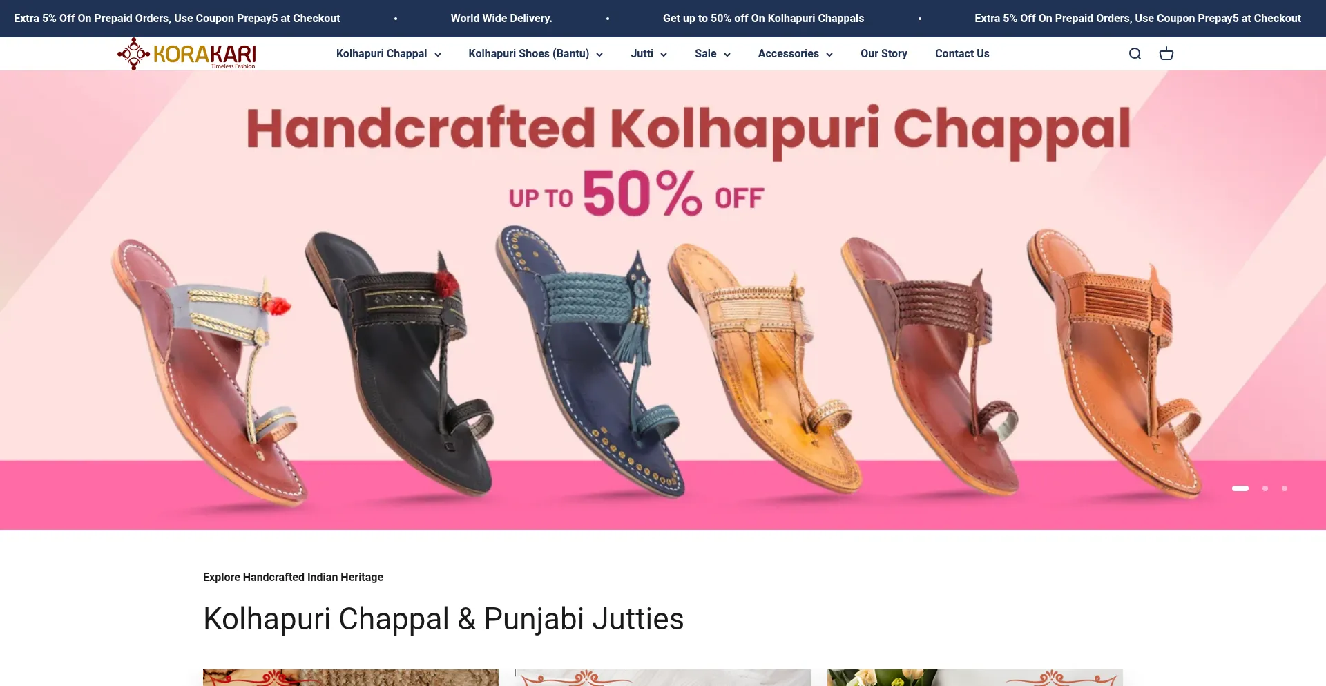 Website screenshot of Korakari.com
