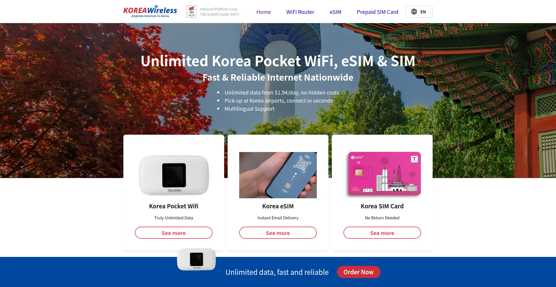 Website screenshot of Korea-wireless.com