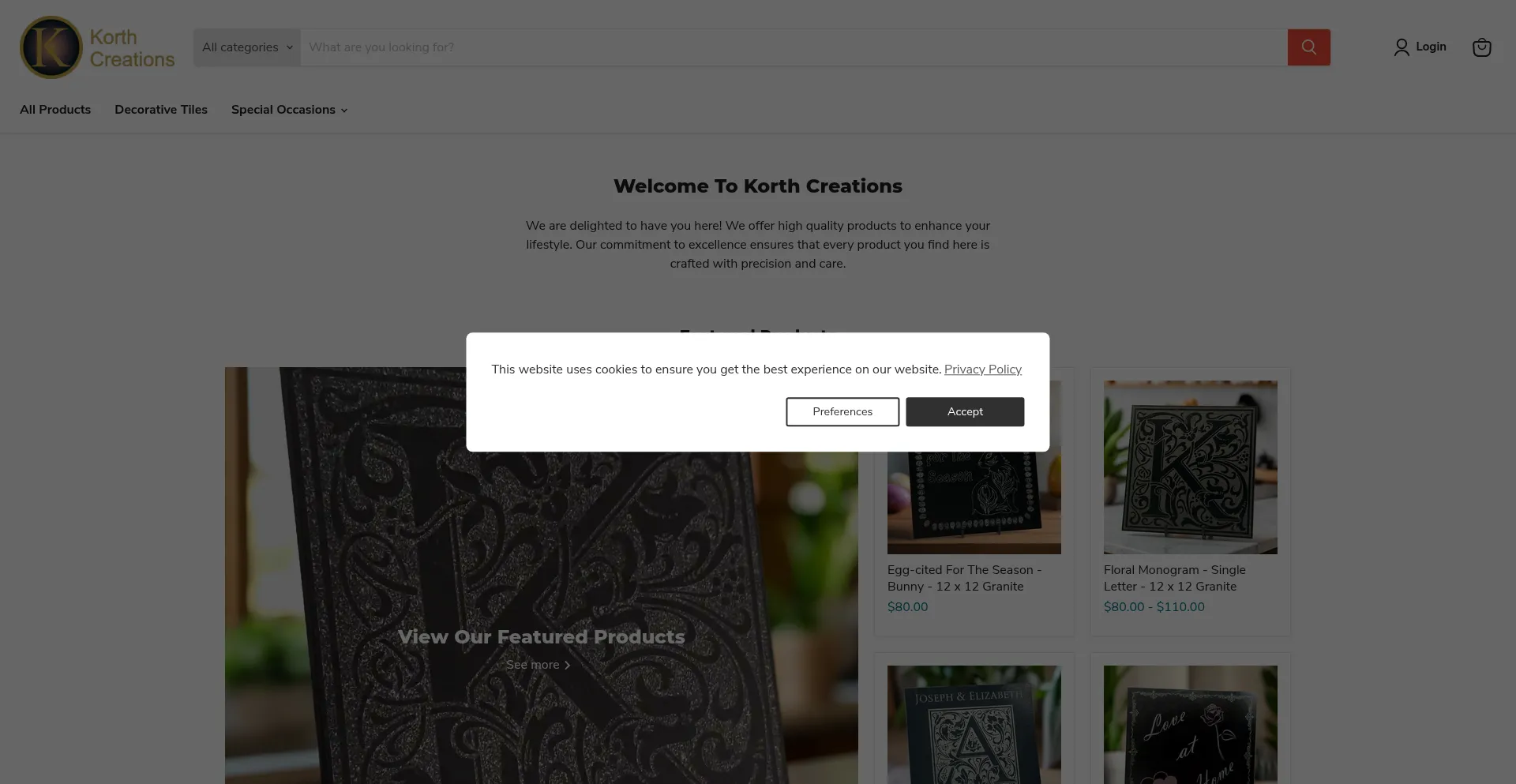 Website screenshot of Korthcreations.com