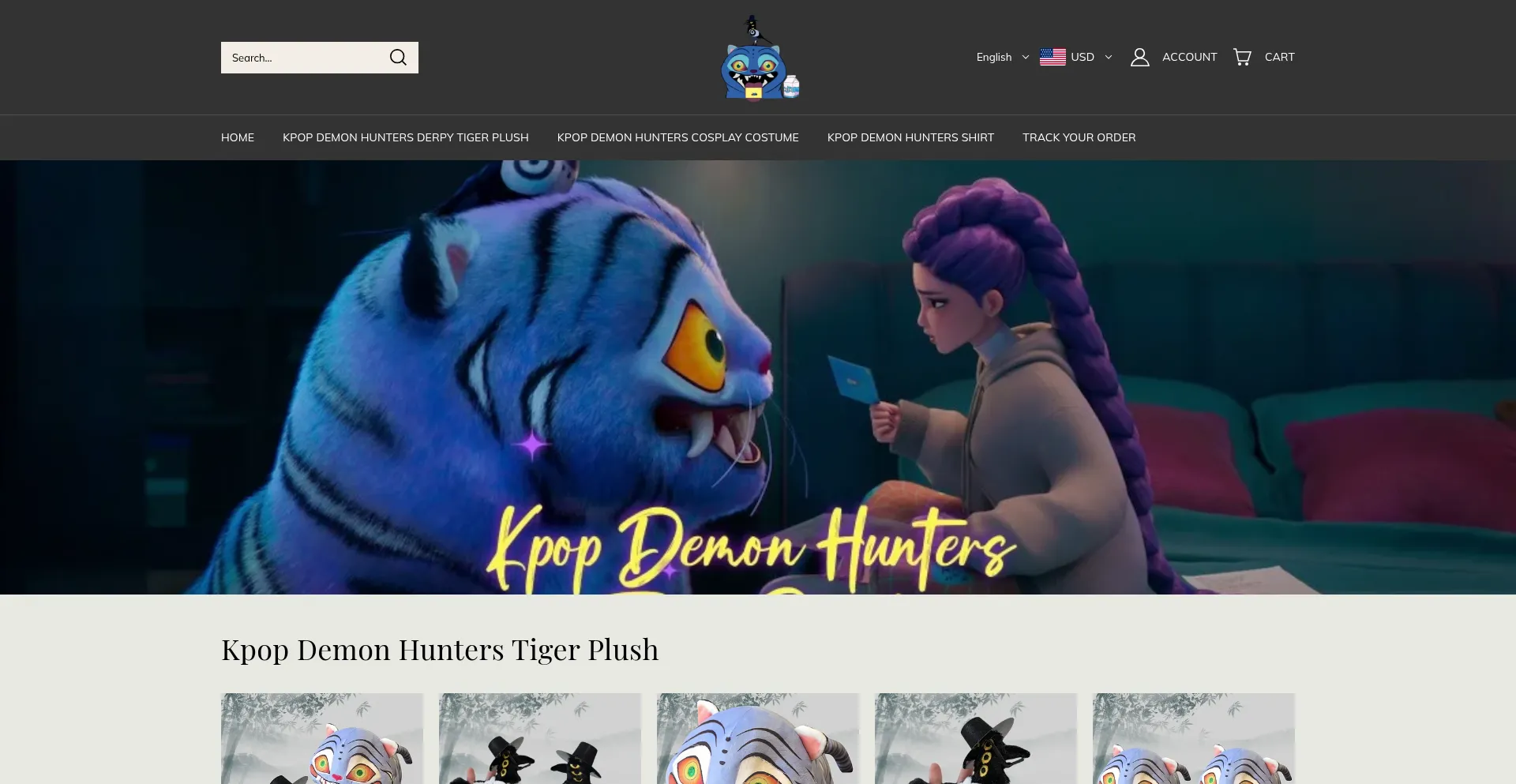 Website screenshot of Kpopdemonhuntersderpytigerplush.com
