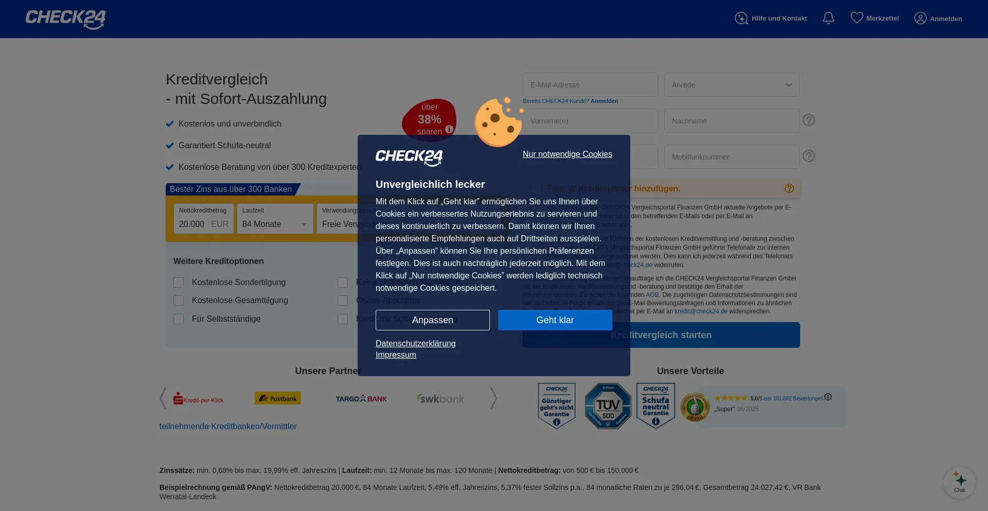 Website screenshot of Kredit.check24.de