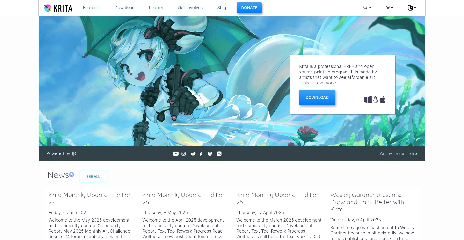 Website screenshot of Krita.org