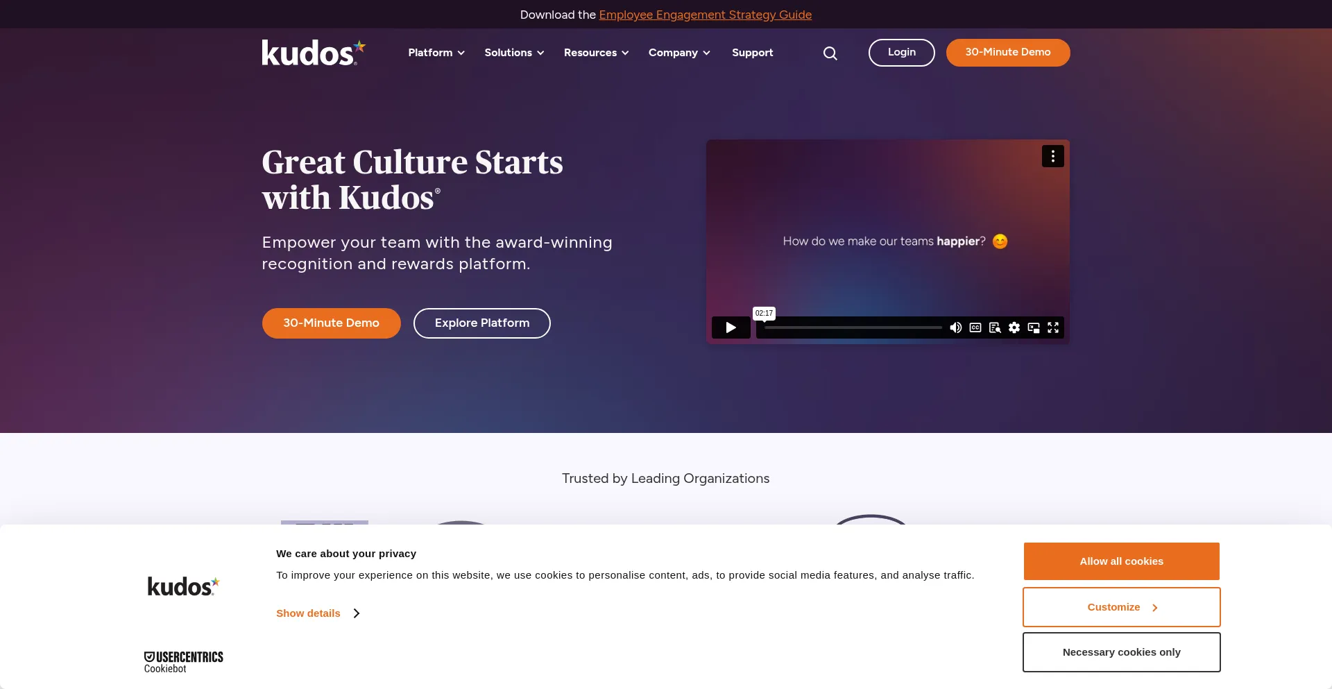 Website screenshot of Kudosnow.com