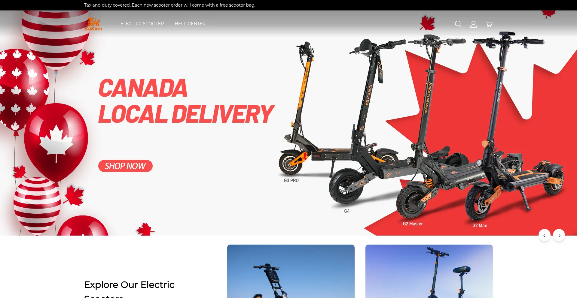 Website screenshot of Kukirinscooter.ca