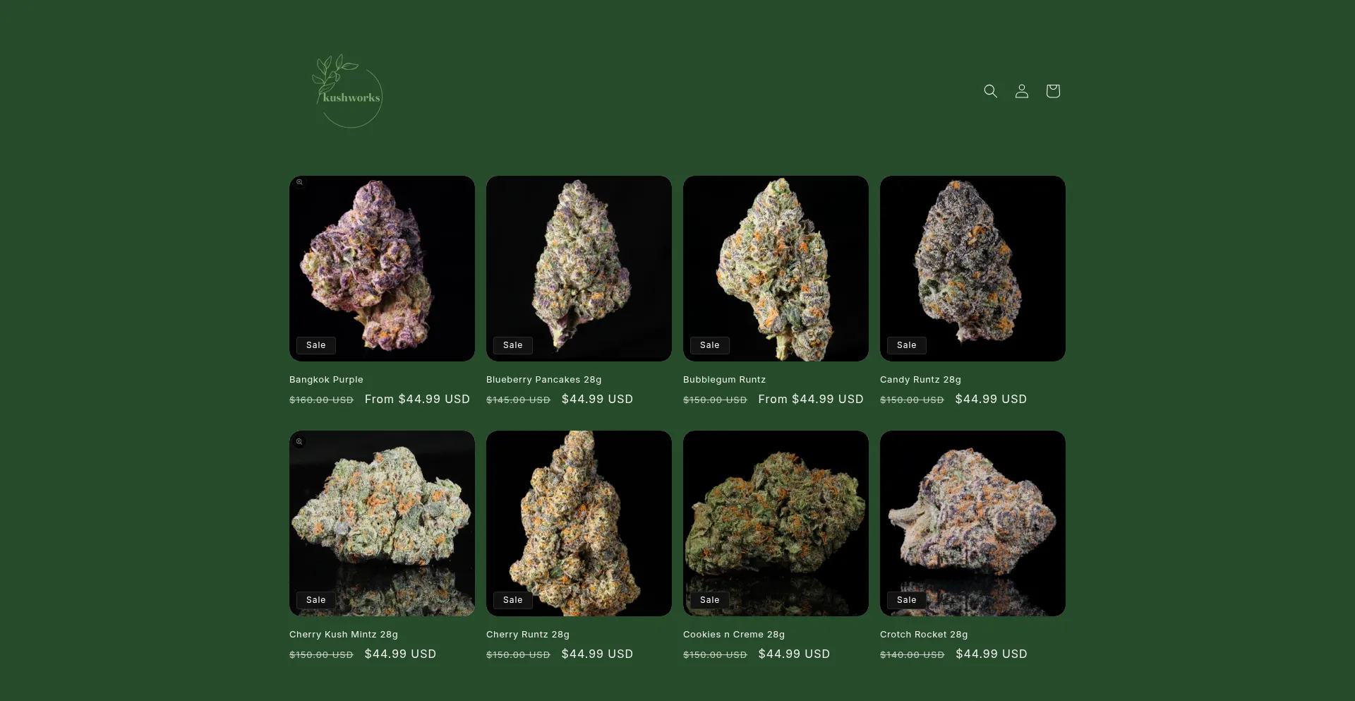 Website screenshot of Kushworks.net