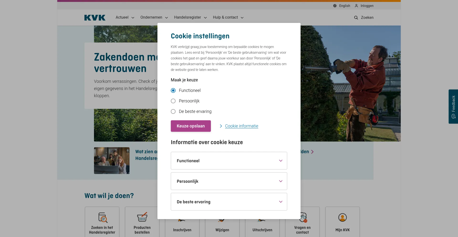 Website screenshot of Kvk.nl