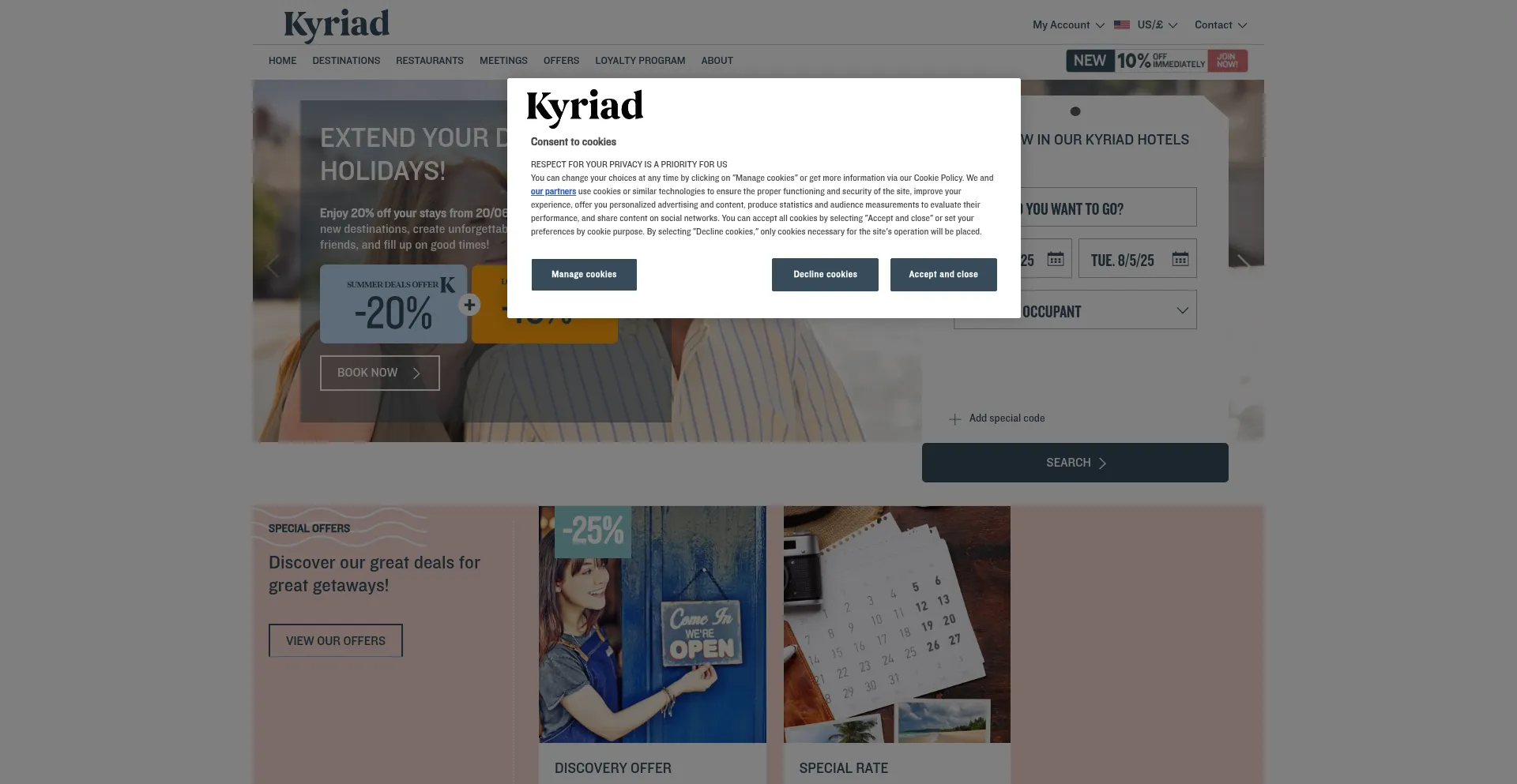 Website screenshot of Kyriad.com