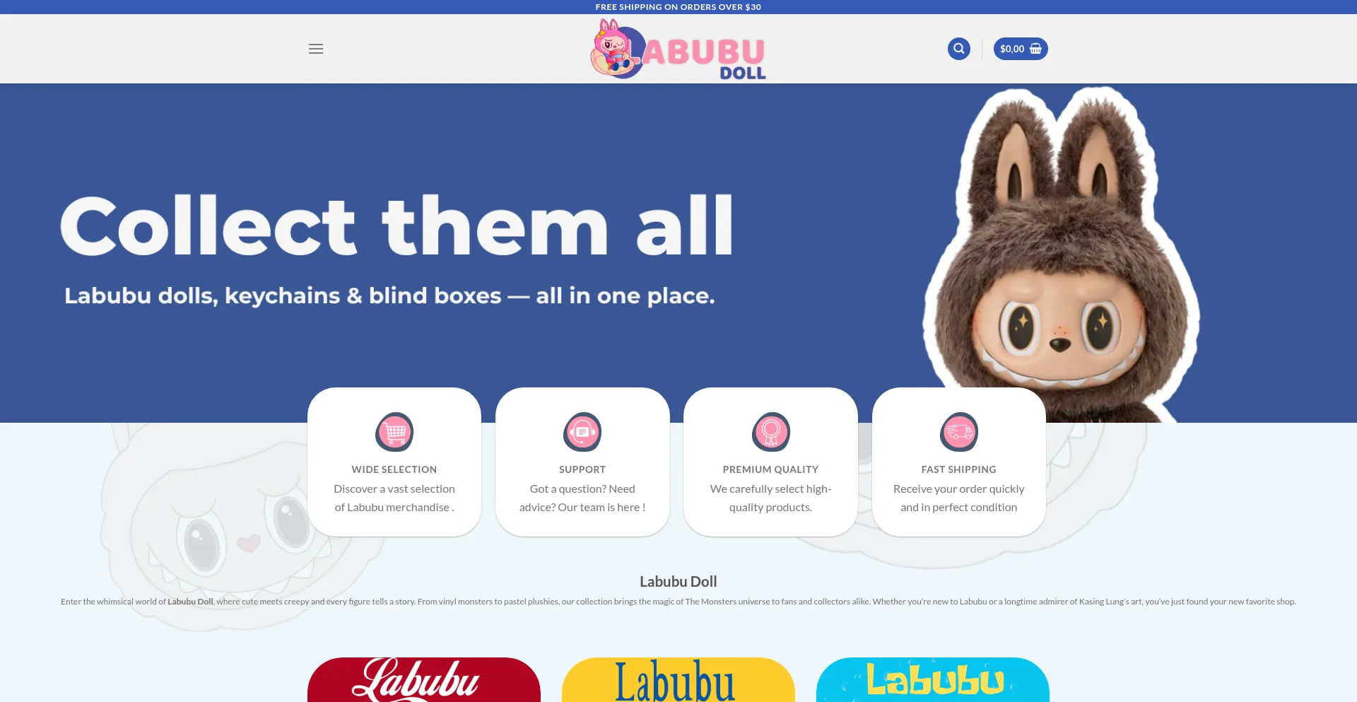Website screenshot of Labubu-doll.com