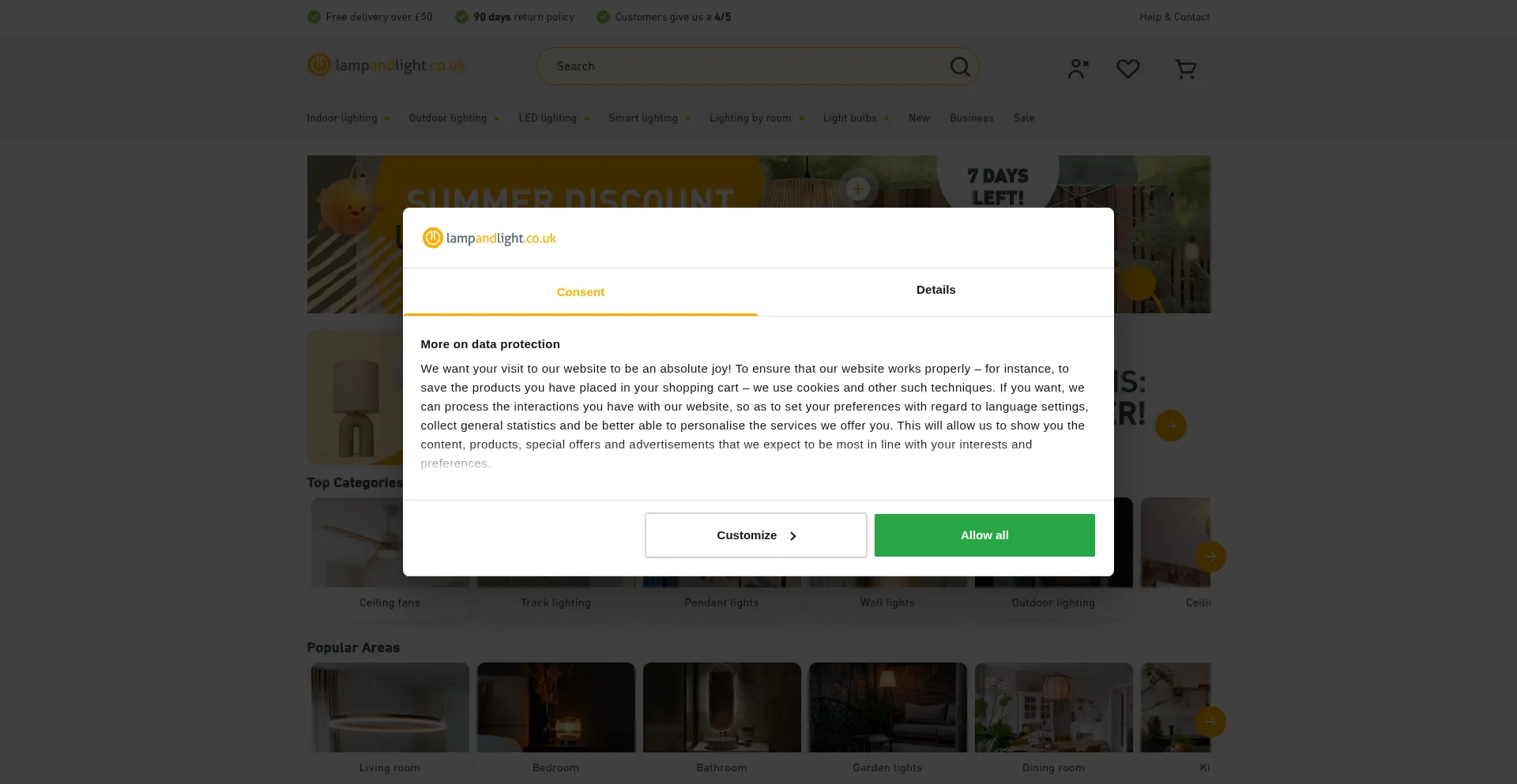 Website screenshot of Lampandlight.co.uk