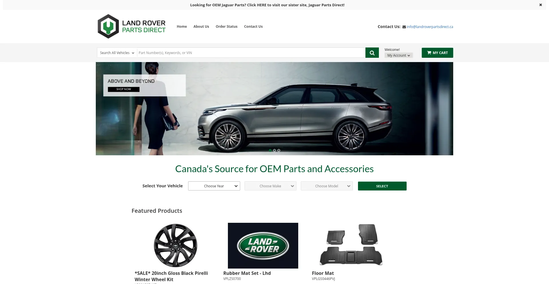 Website screenshot of Landroverpartsdirect.ca