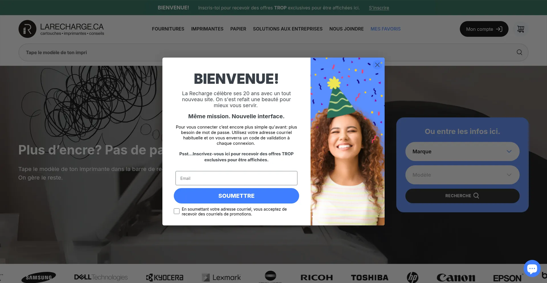 Website screenshot of Larecharge.ca