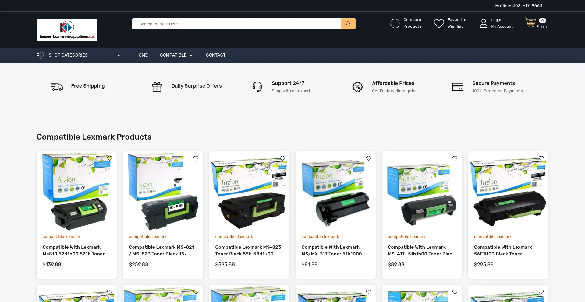 Website screenshot of Lasertonersupplies.ca