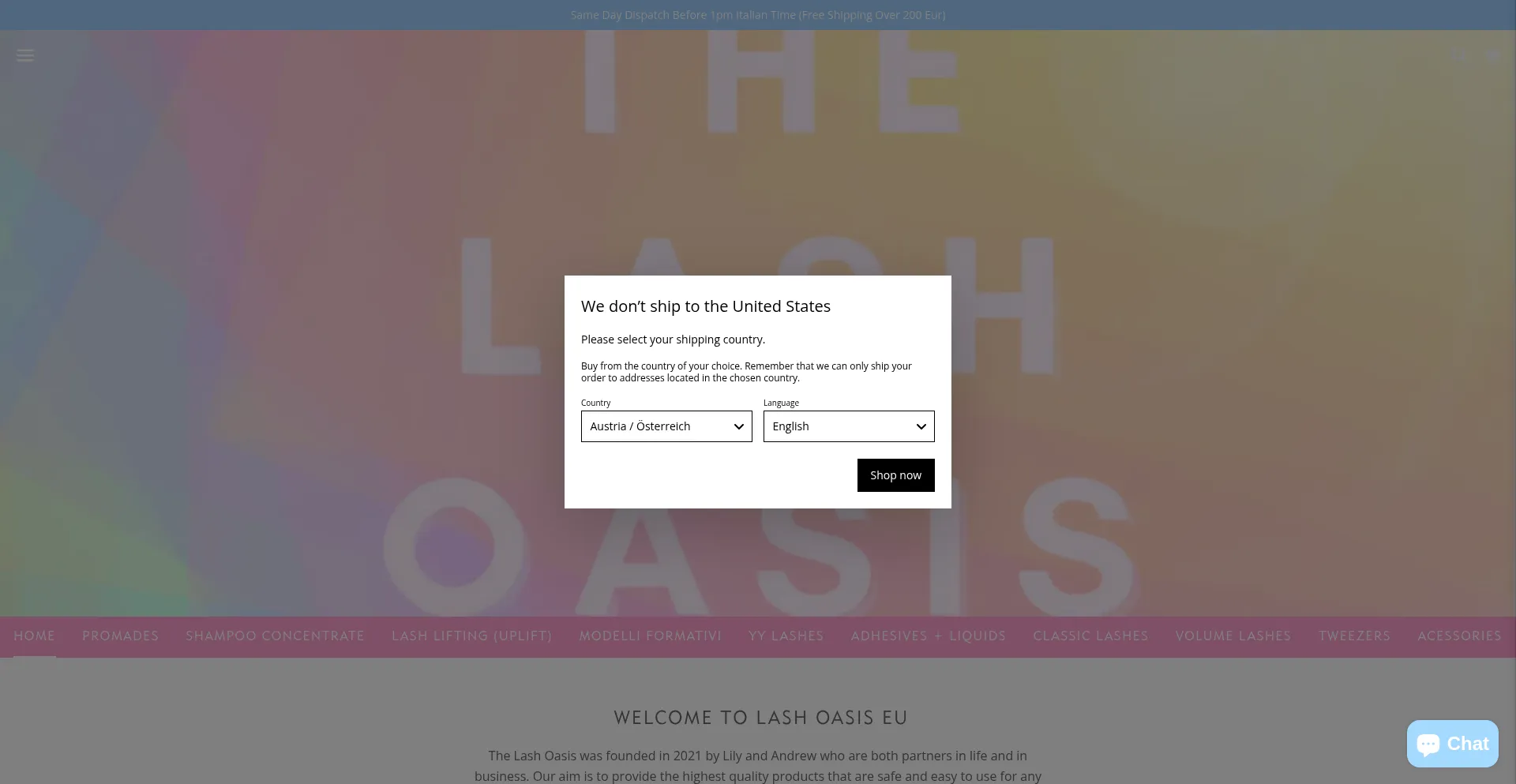 Website screenshot of Lashoasis.eu