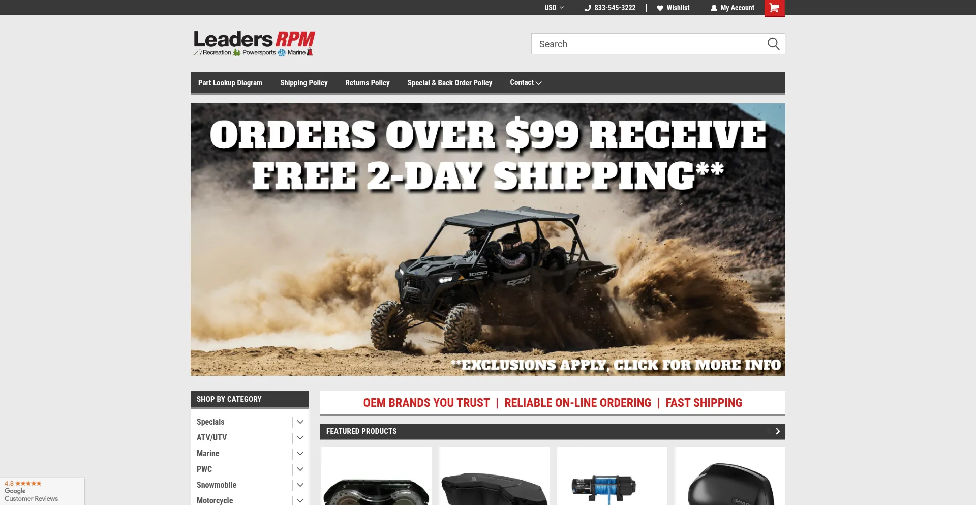 Website screenshot of Leadersrpmshop.com