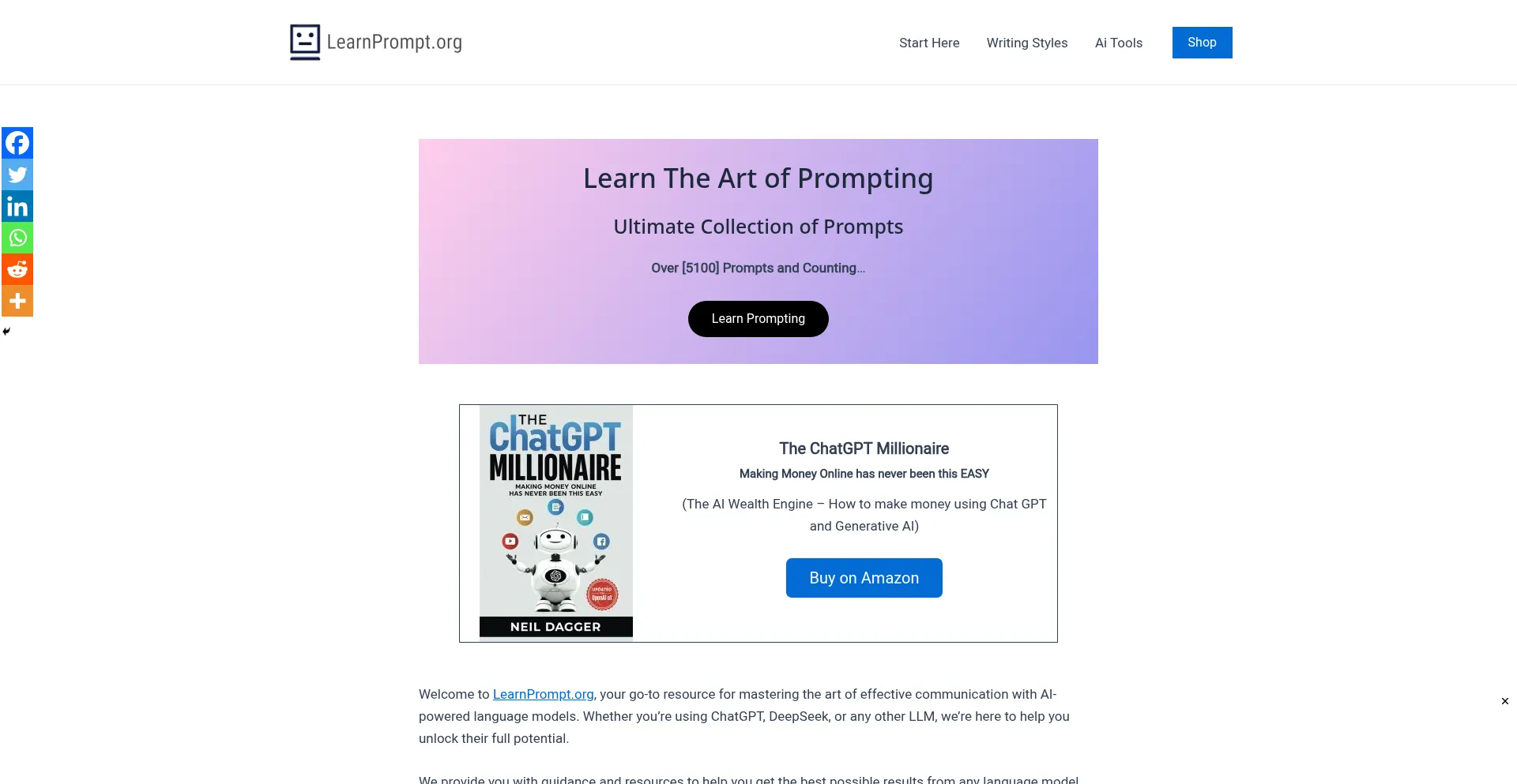 Website screenshot of Learnprompt.org