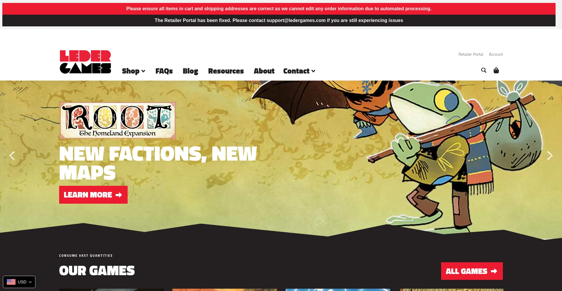 Website screenshot of Ledergames.com
