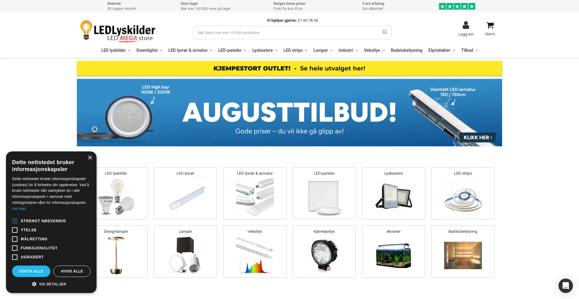 Website screenshot of Ledlyskilder.no