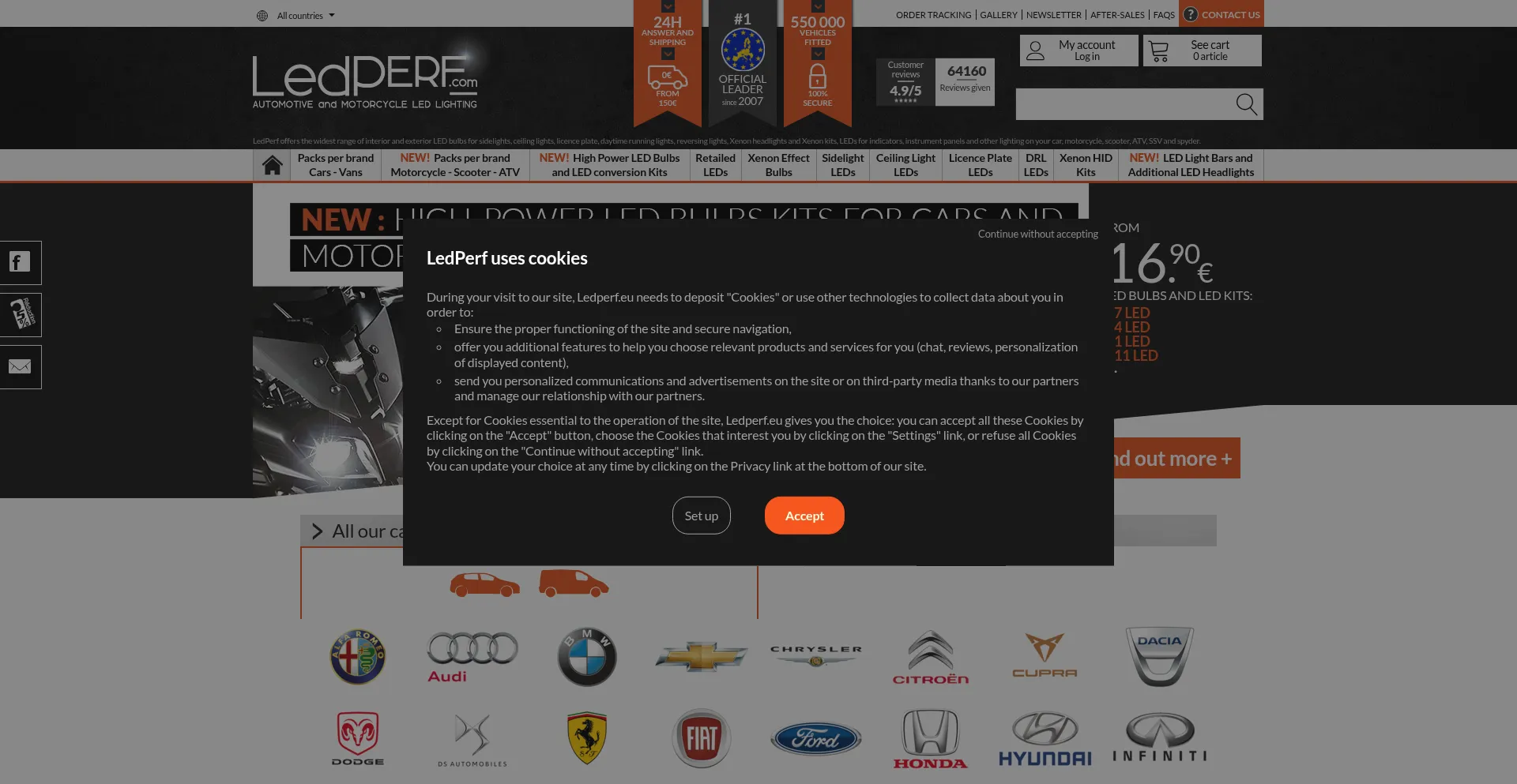 Website screenshot of Ledperf.eu