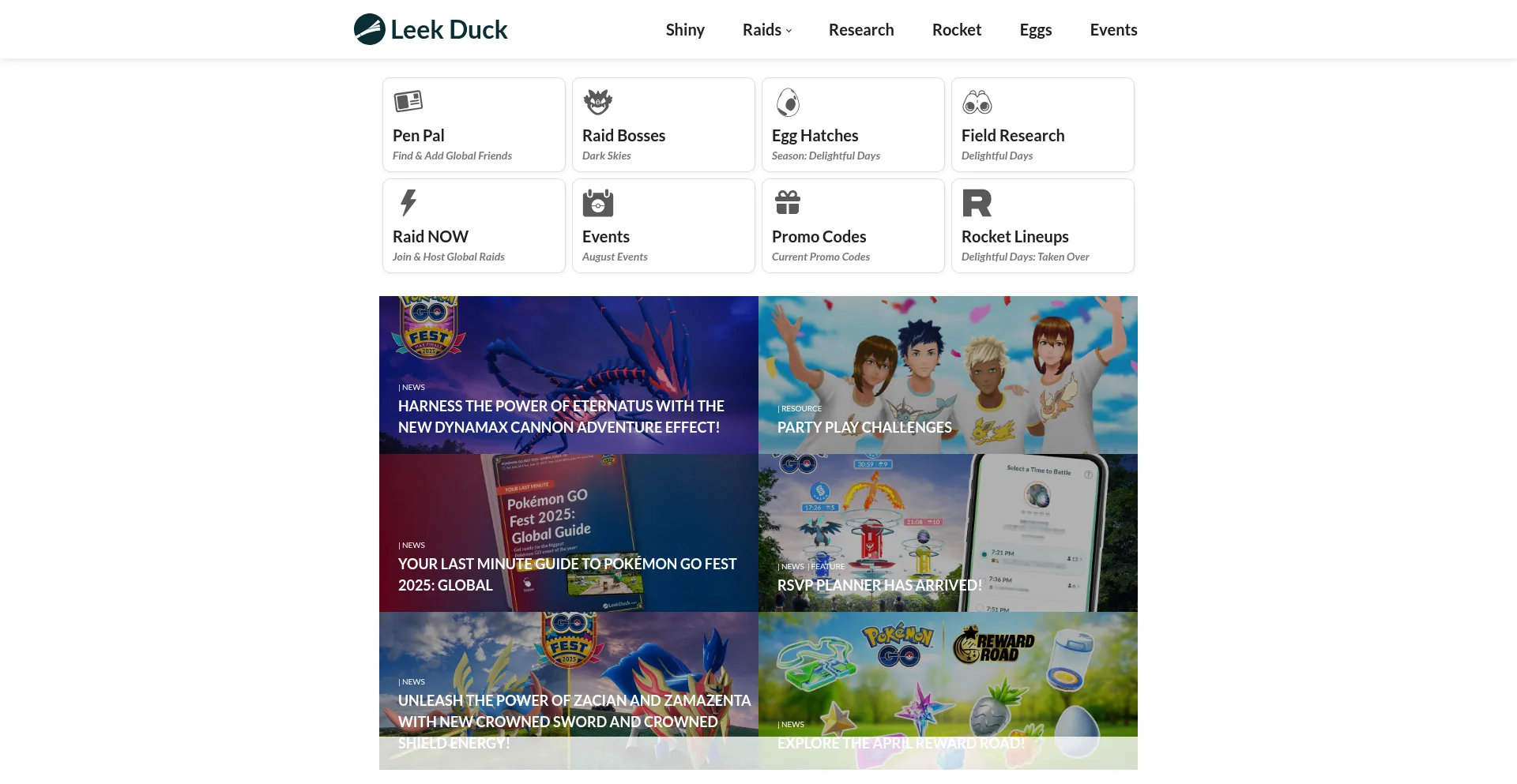 Website screenshot of Leekduck.com