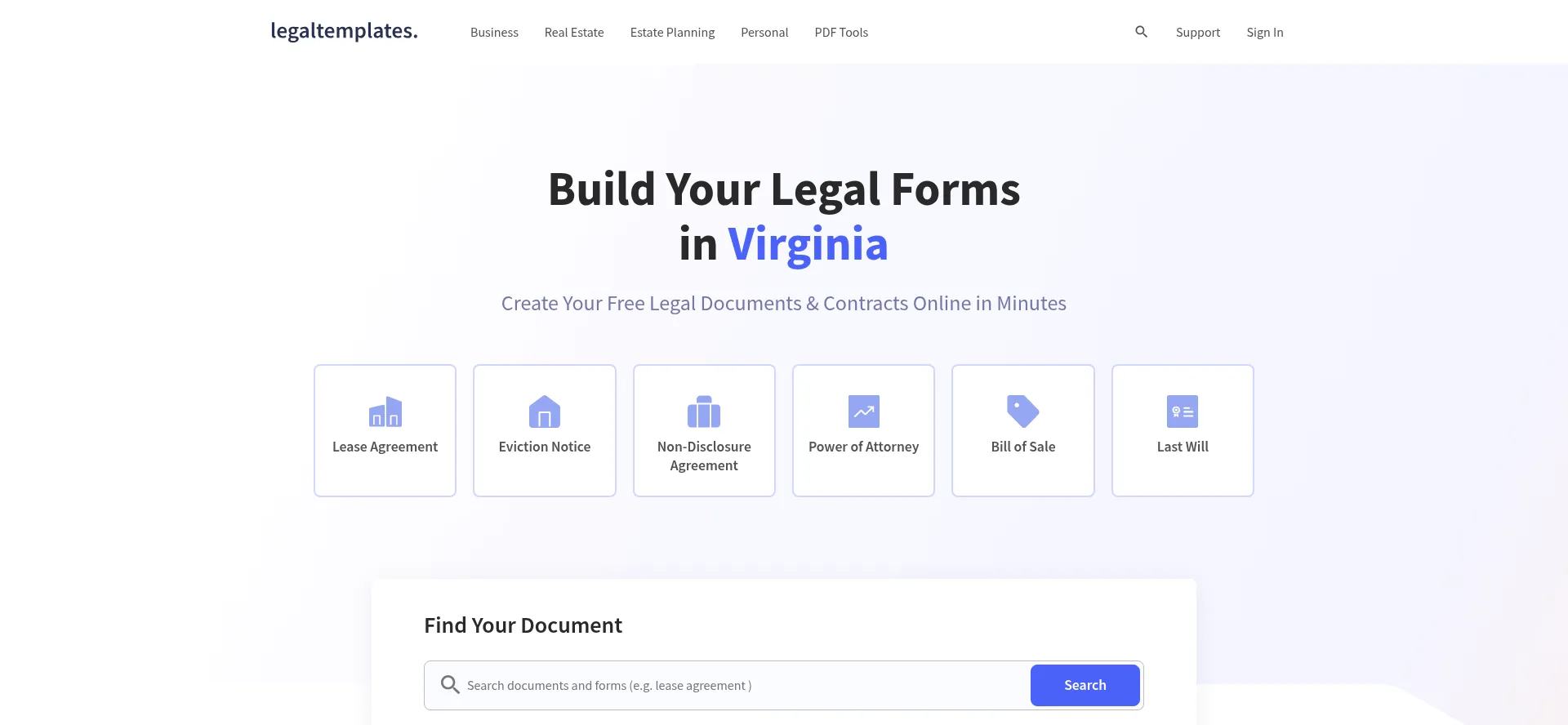 Website screenshot of Legaltemplates.net